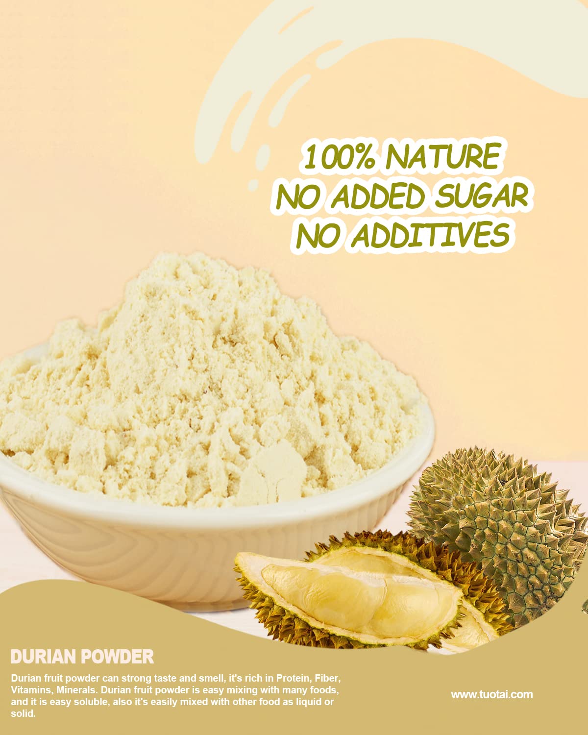 Premium Freeze-Dried Durian Powder - 100% Natural Durian Fruit Powder, 3.5oz for Smoothies, Baking & Healthy Drinks - Perfect for Desserts, Protein Shakes & Asian Cuisine