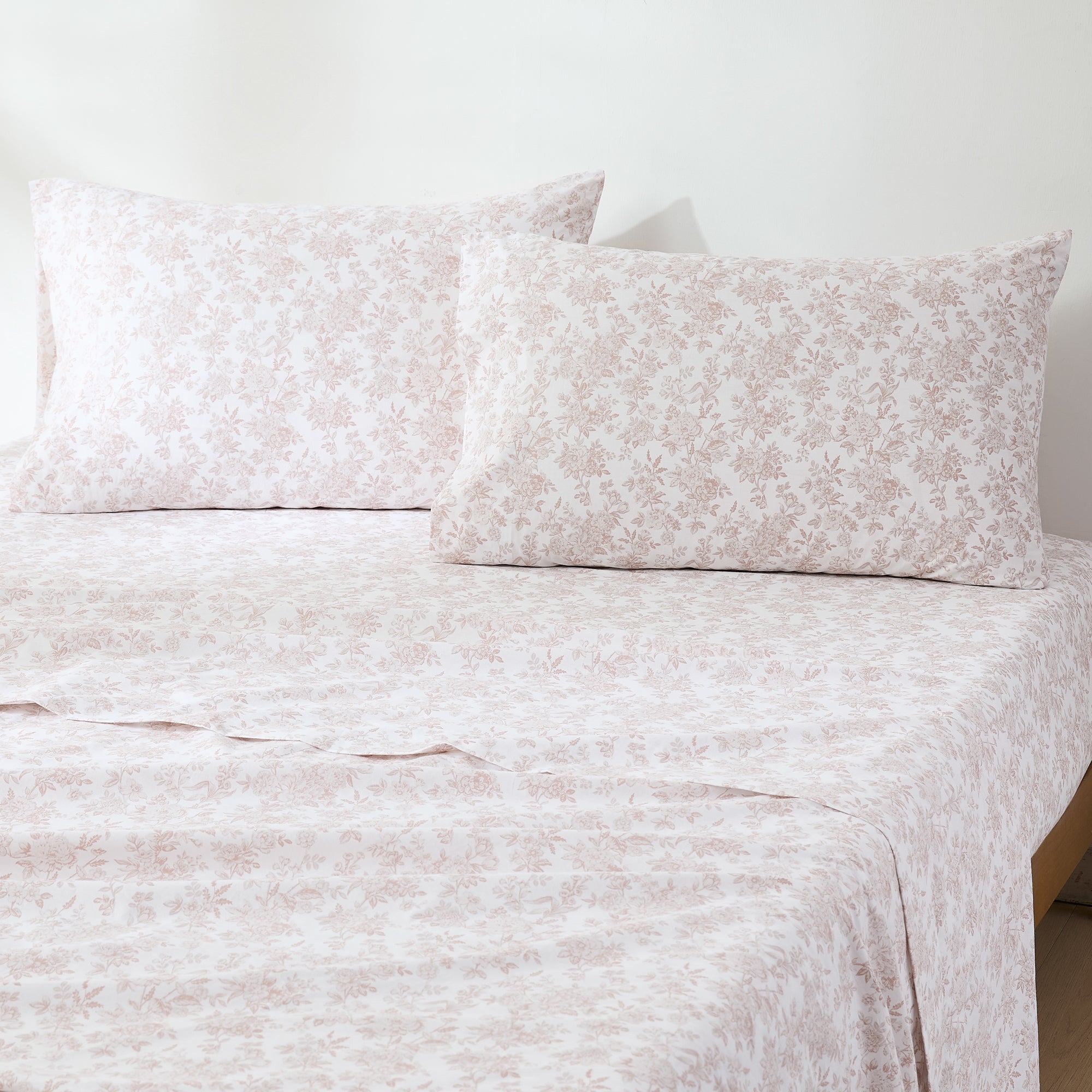 Premium Peony Toile Cotton Sheet Set - Queen Size, 4-Piece Bedding Set with Pillowcases - Soft & Breathable for Comfortable Sleep - Perfect for Master Bedroom, Guest Room, or Vacation Home