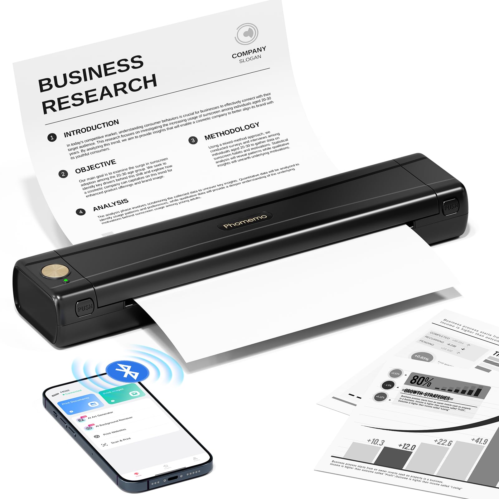 Phomemo M08E Portable Bluetooth Thermal Printer - Inkless Printing for iPhone, Android & Laptop - Includes 100 Sheets 8.5