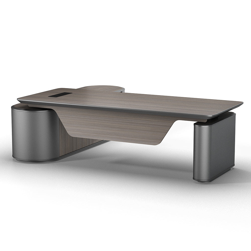 LUCA Electric Height Adjustable Sit Stand Desk 240cm - Hazelnut & Grey Finish, Ergonomic Executive Office Desk with Reversible Return for Home & Workspace
