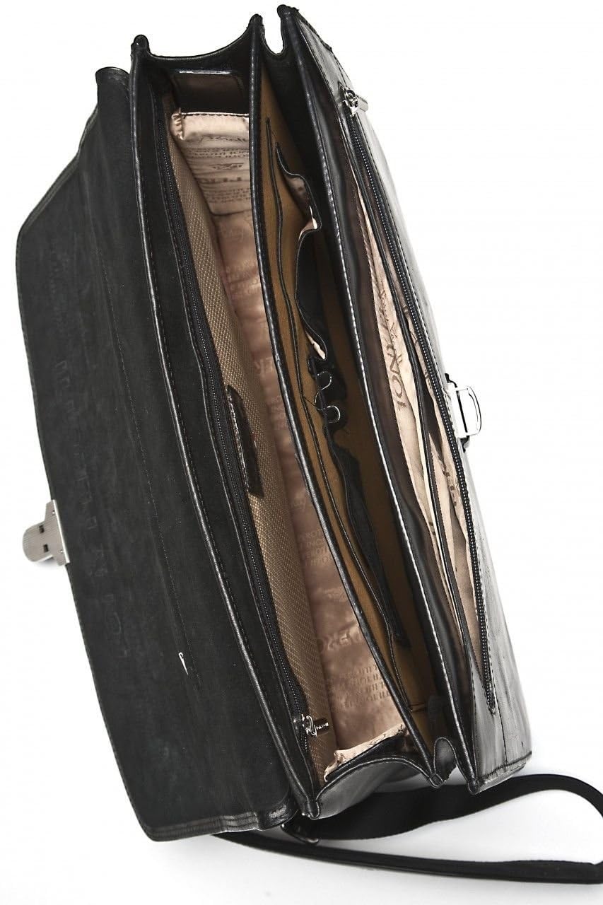Tony Perotti Men's Italian Cow Leather Bella Russo Double Compartment Laptop Briefcase - Professional Business Bag for Work, Office & Travel - Durable Leather Messenger Bag for MacBook, iPad & Documents