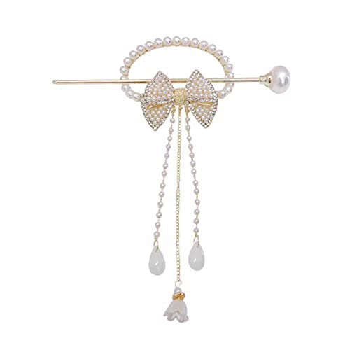 Elegant Pearl Rhinestone Bow Tassel Hair Stick - Hair Bun & Ponytail Holder Clip for Women & Girls (1PC) | Wedding, Party & Daily Hair Accessories
