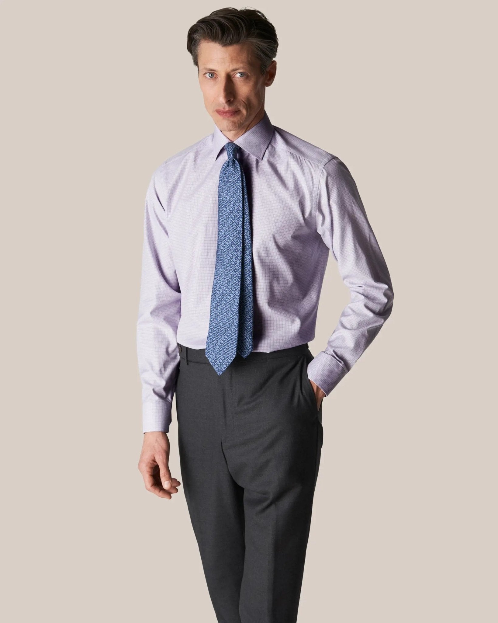 ETON Men's Micro Checked Blended Cotton Casual Shirt in Mid Purple | Comfortable Button Down Shirt for Office, Business & Smart Casual Outfits