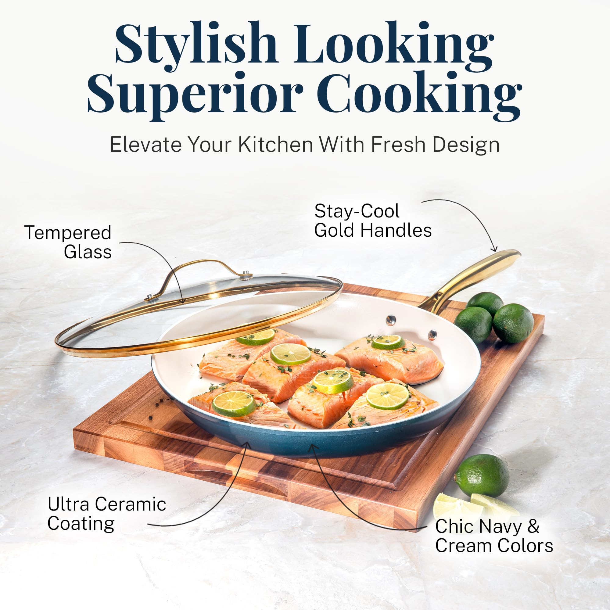 Gotham Steel 15-Piece Ceramic Non-Stick Cookware Set - Pots & Pans, Non-Toxic, Dishwasher Safe (Navy Blue) - Perfect for Everyday Cooking, Baking & Family Meals