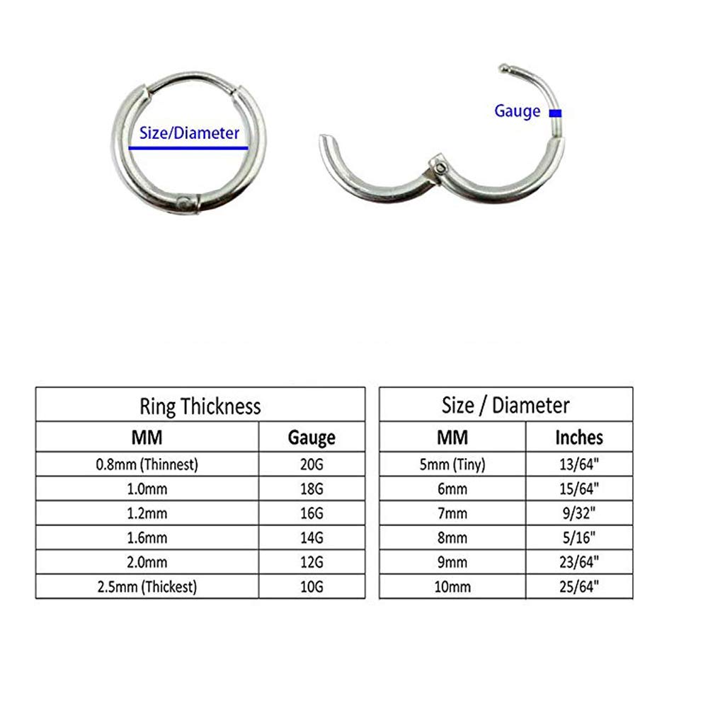 Hypoallergenic 316L Surgical Stainless Steel Huggie Hoop Earrings - 6mm/8mm/10mm/11mm/12mm/14mm Small Cartilage Hoops for Helix, Lobe & Tragus Piercing - Sleek Hinged Sleepers for Men & Women - Perfect for Everyday Wear, Gifts & Minimalist Jewelry Style