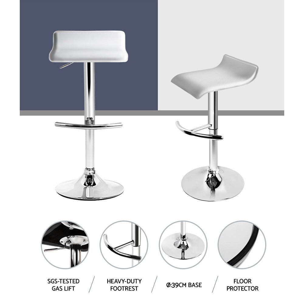 Adjustable Gas Lift Bar Stools Set of 2 - White Kitchen Counter Height Swivel Chairs for Home Bar, Breakfast Nook & Dining Room