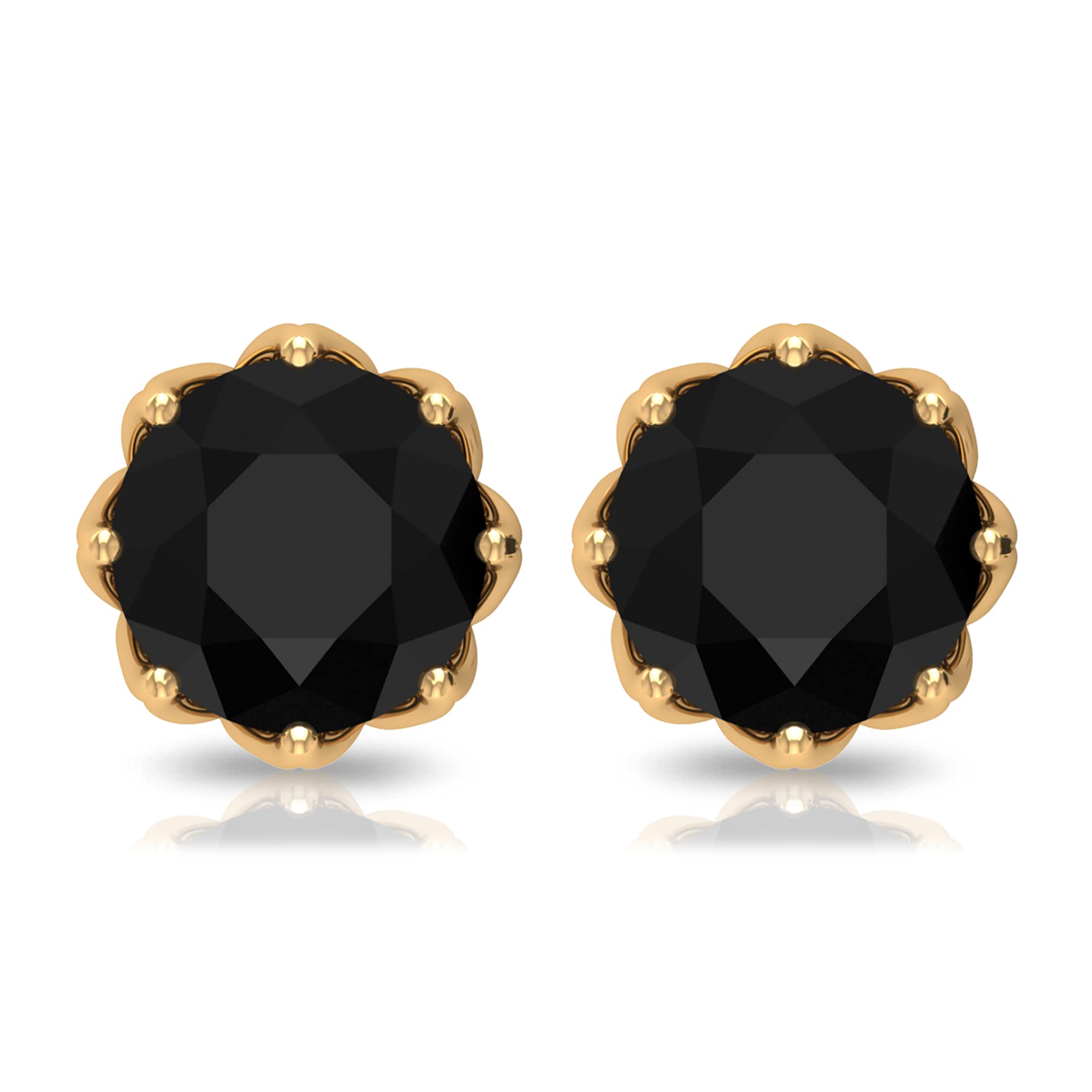 Black Diamond Solitaire Stud Earrings in Floral Setting - Elegant 14K Gold Earrings for Women, Perfect Birthday Gift & Anniversary Jewelry for Everyday Wear or Special Occasions