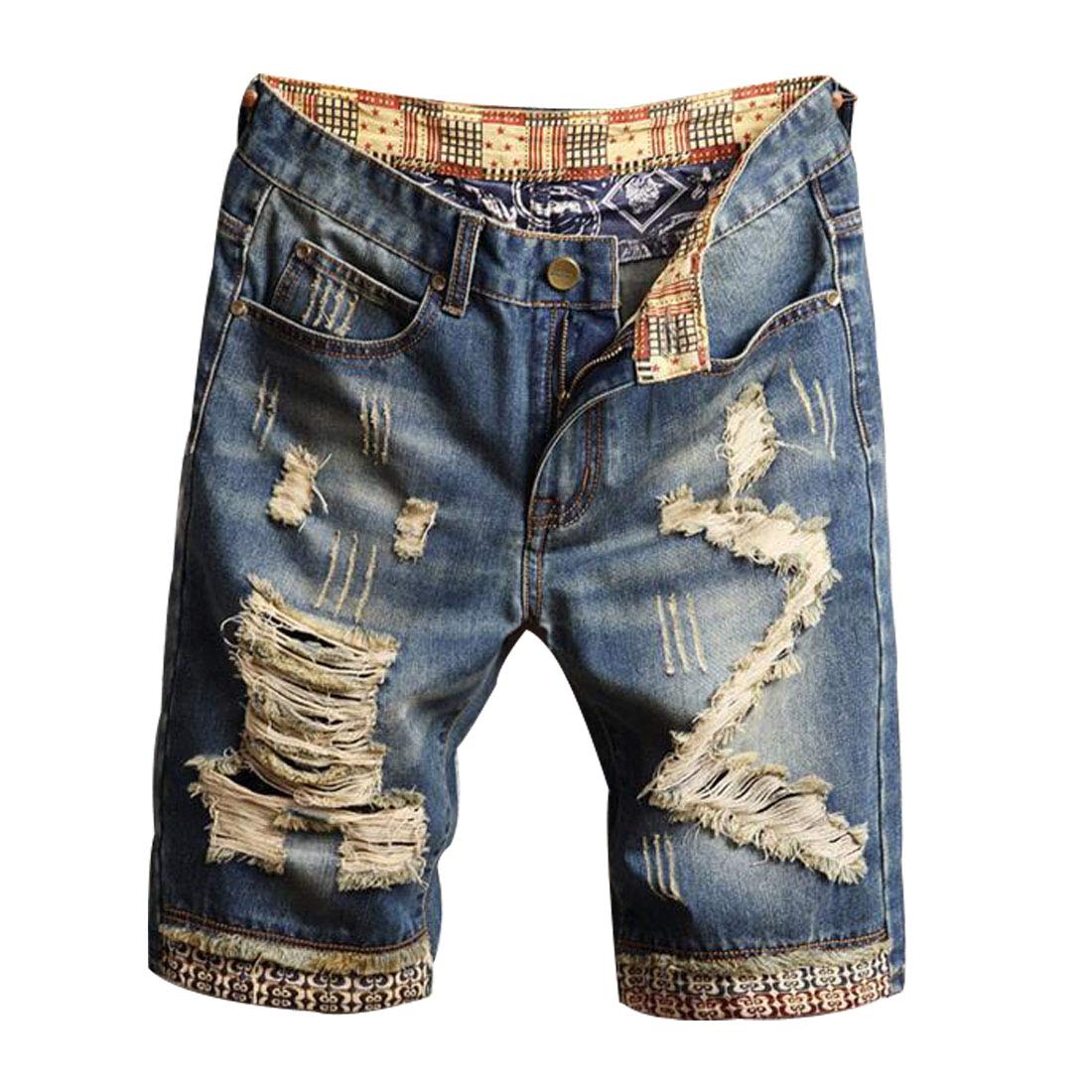 Vintage Slim Fit Distressed Denim Shorts for Men - HZCX FASHION Cut-Off Jean Shorts | Perfect for Summer Outfits, Beach Wear & Casual Street Style