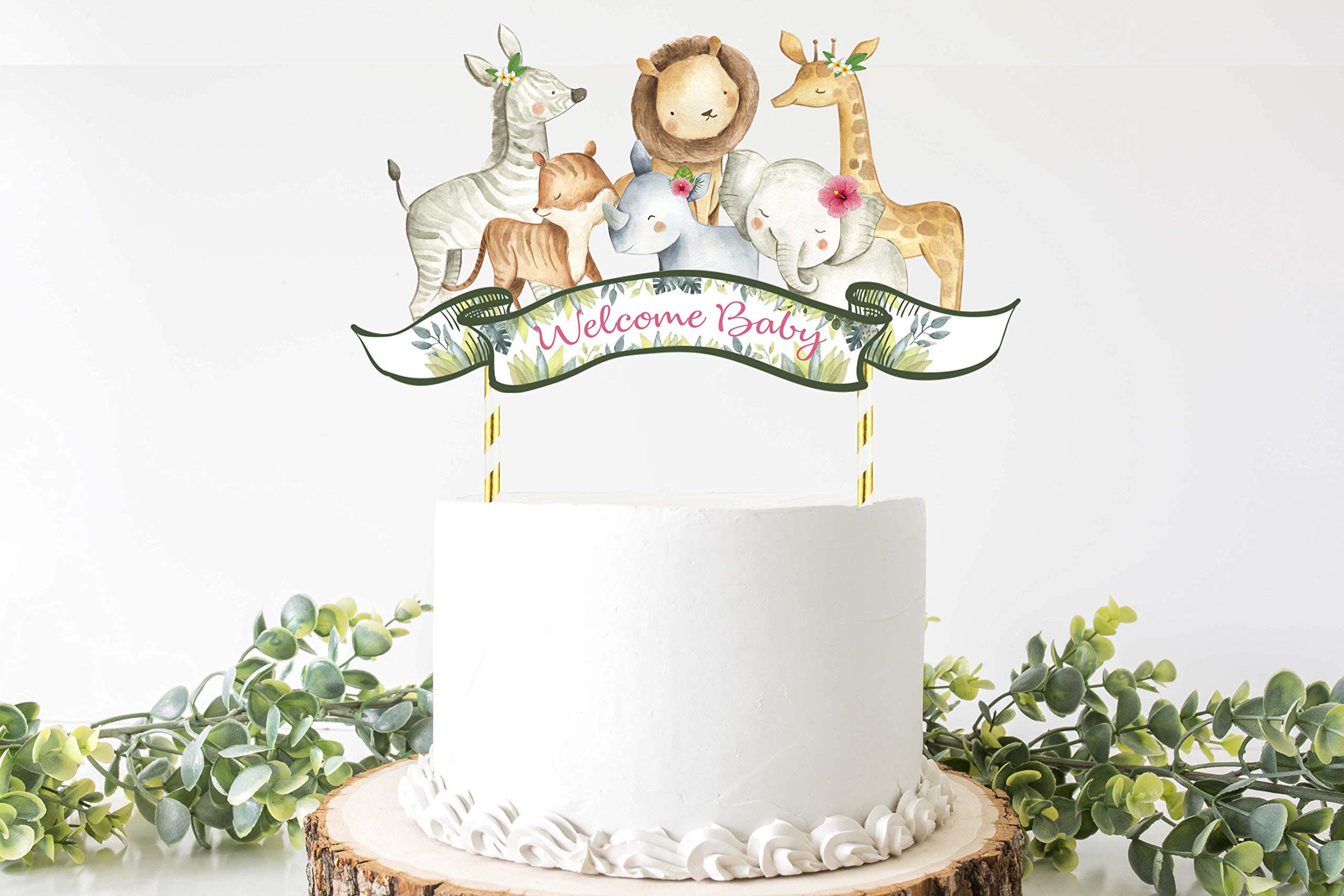 Jungle Baby Shower Cake Topper - Safari Animals Cake Decorations for Wild One Themed Parties, Gender Reveals & First Birthdays - Perfect for Jungle Theme Cakes, Cupcakes & Desserts