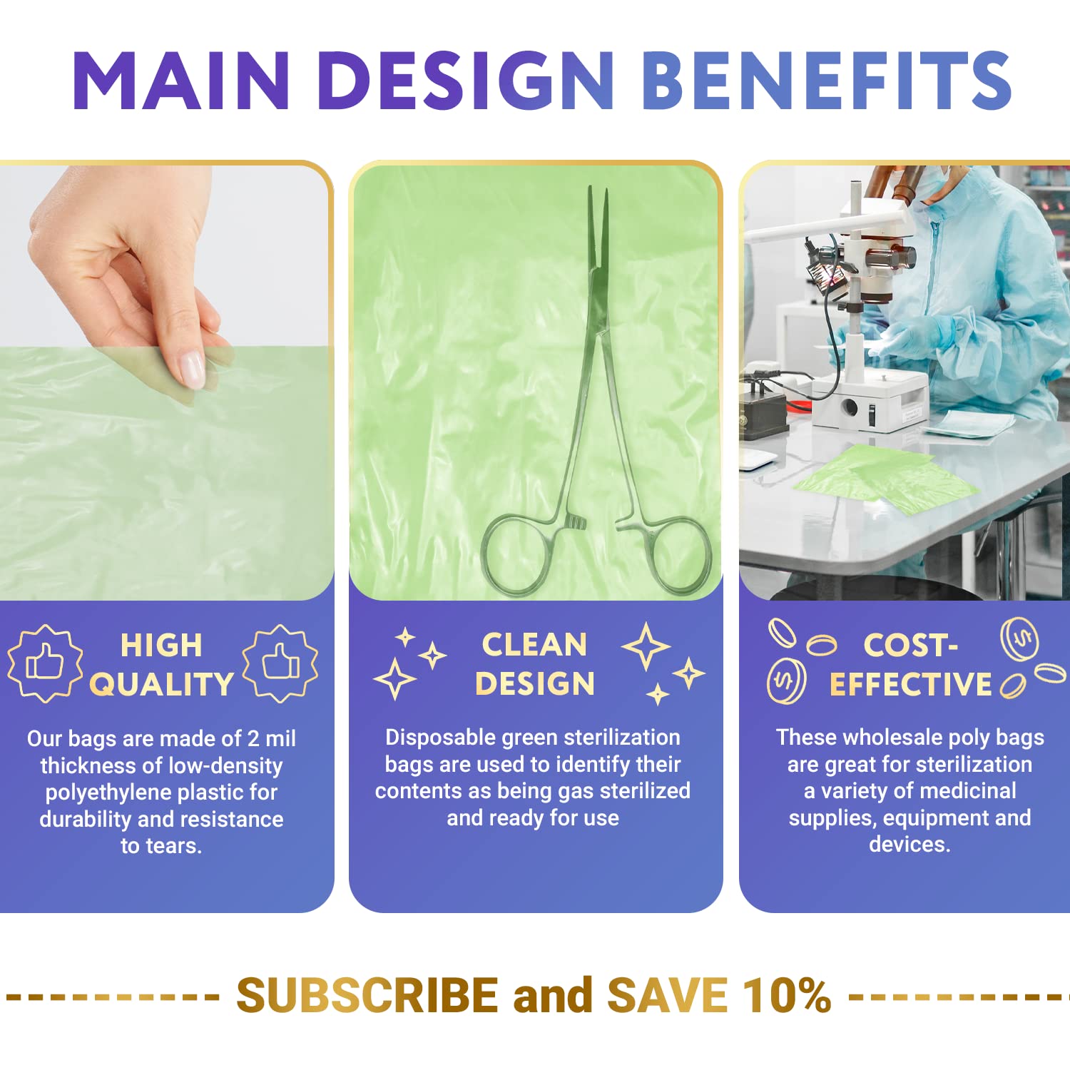 1000 Pack Green-Tinted Sterilization Bags 12x15 Inches | 2 Mil Thick Polyethylene Open-Ended Bags for Medical Use | Perfect for Pharmacy, Infirmary & Healthcare Facilities | Sterile Storage & Medical Equipment Protection