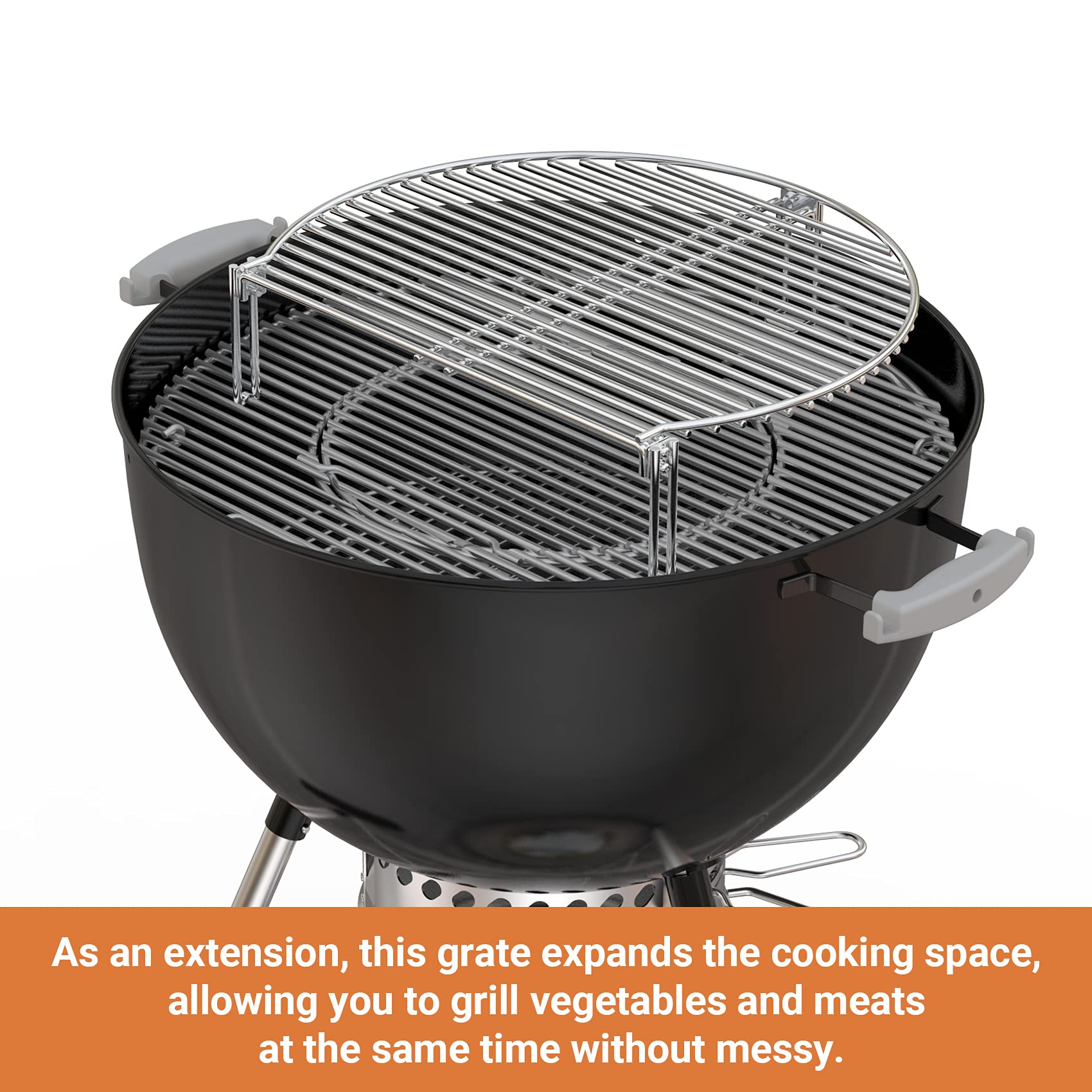 Onlyfire Stainless Steel Grill Expander Cooking Grate - Universal Fit for Weber, Char-Broil, Big Green Egg, Kamado Joe & More - Perfect for Grilling, Smoking & BBQ Parties