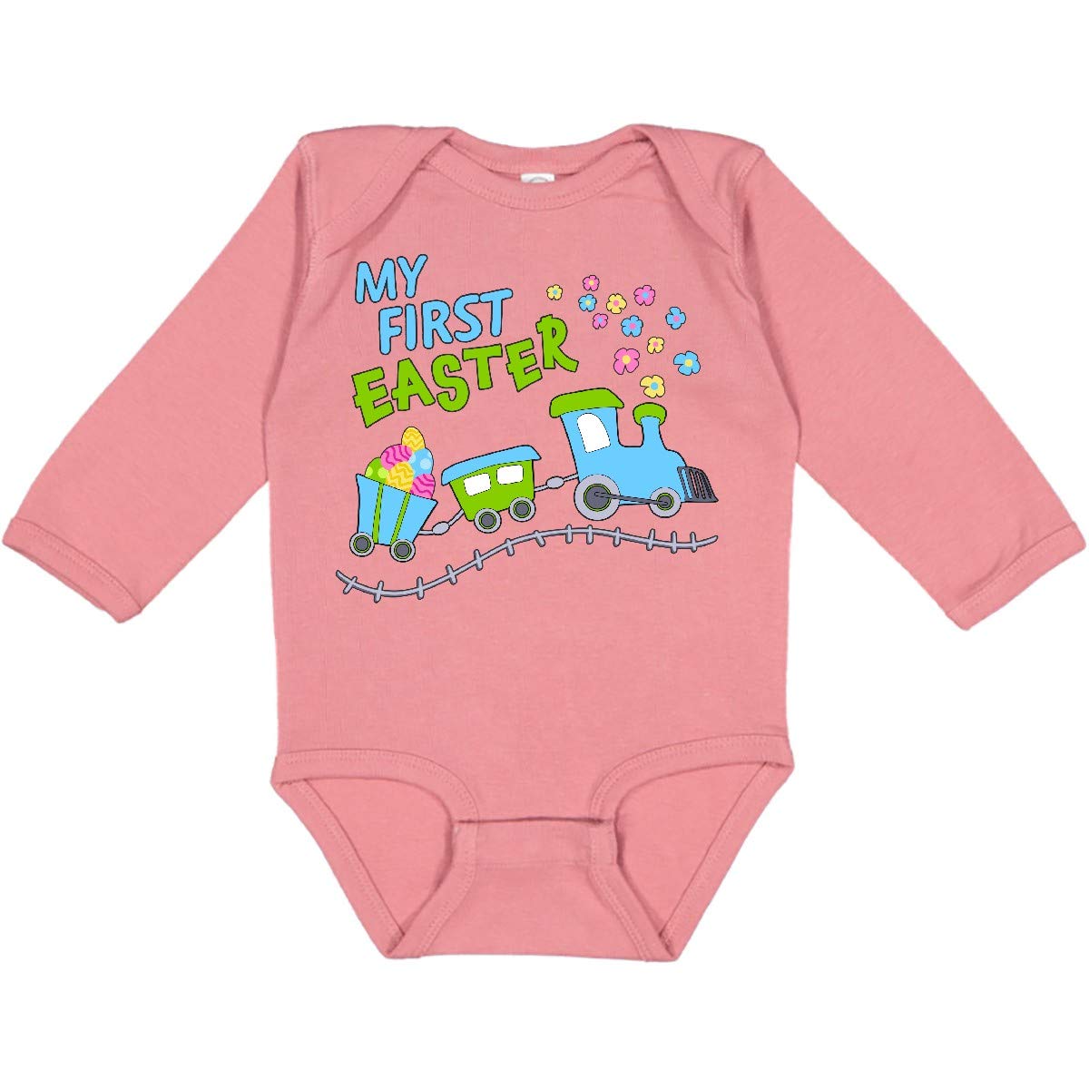 Inktastic My First Easter Train Long Sleeve Baby Bodysuit - Cute Easter Outfit for Newborns & Infants - Perfect for Easter Photos, Church & Family Gatherings