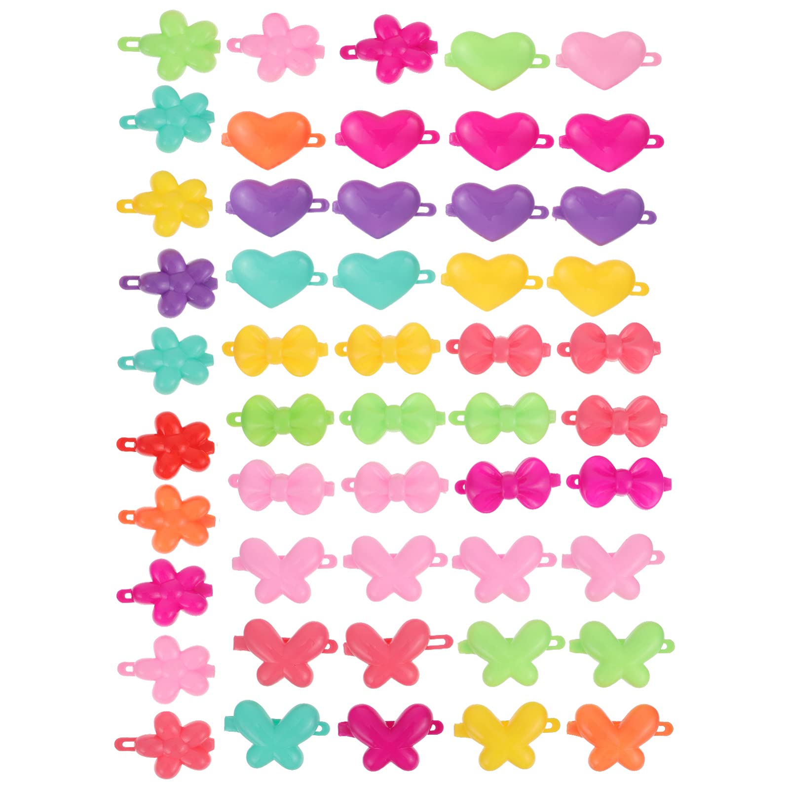 FRCOLOR 50pcs Toddler Hair Clips for Girls - Plastic Self-Hinge Barrettes, Kids Hair Accessories with Cute Cartoon Designs (Bow, Butterfly, Heart, Flower) - Random Colors - Perfect for School, Parties & Daily Hairstyles