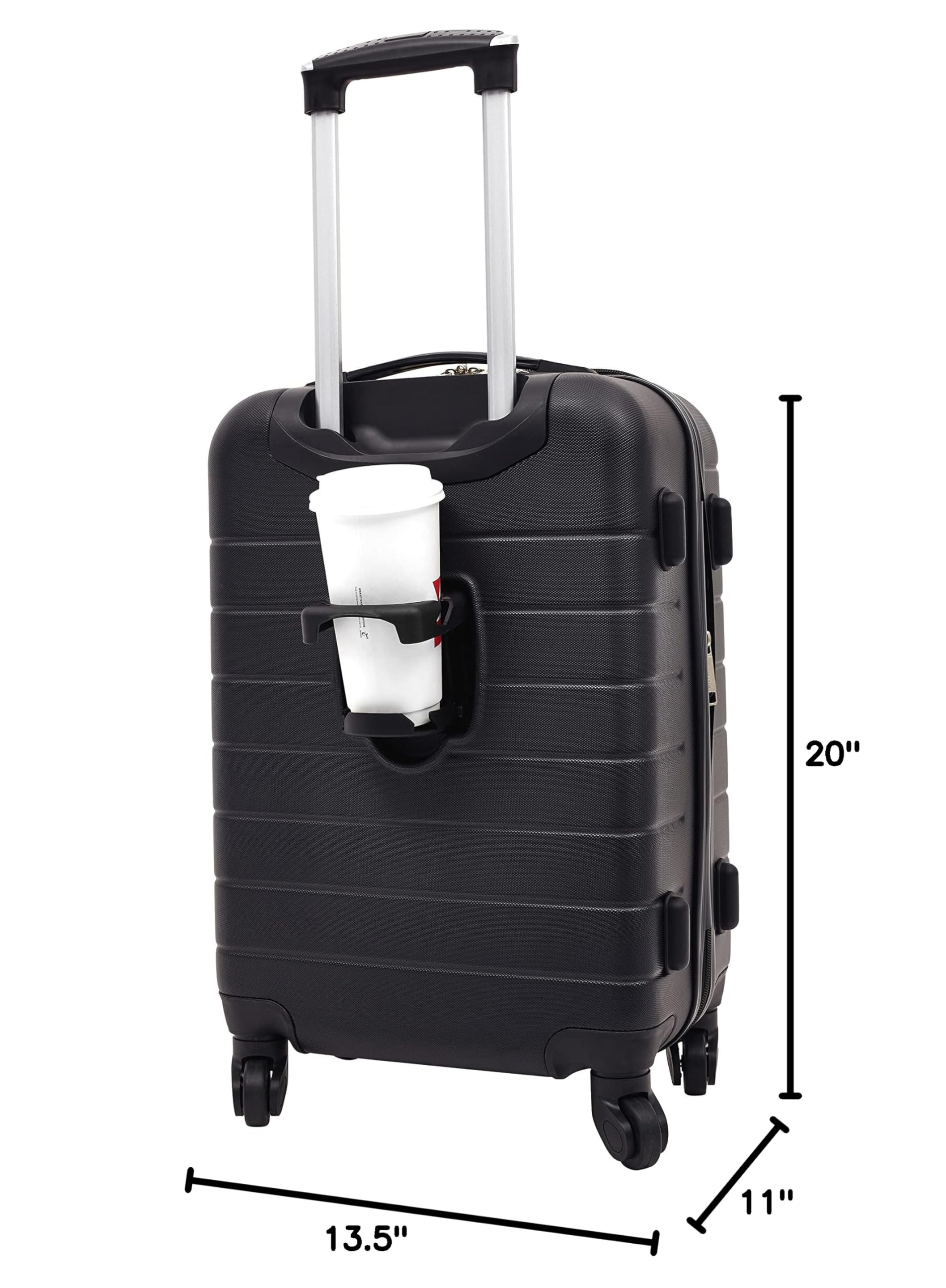 Wrangler Smart 2-Piece Luggage Set with Cup Holder, USB Charging Port & Phone Holder - Black | Perfect for Air Travel, Business Trips & Weekend Getaways
