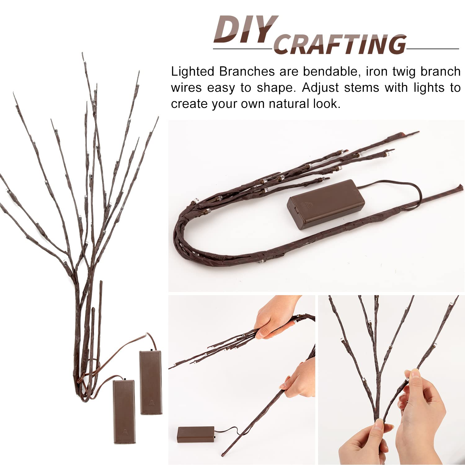 Twig Lights 2 Pack - 30Inch 20 LED Lighted Branches with Warm Yellow Willow Lights for Christmas Party, Indoor & Outdoor Vase Fireplace Decor | Perfect for Holiday Centerpieces, Wedding Decorations, and Cozy Home Ambiance (Warm Yellow Light)