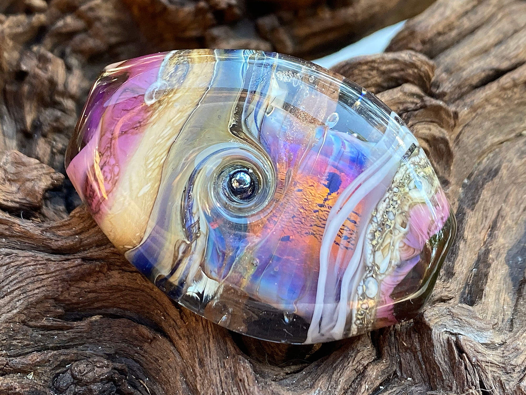 Natural Purple Fire Opal Handmade Lampwork Glass Bead - Unique Jewelry Making Supply for Necklaces, Bracelets & DIY Crafts