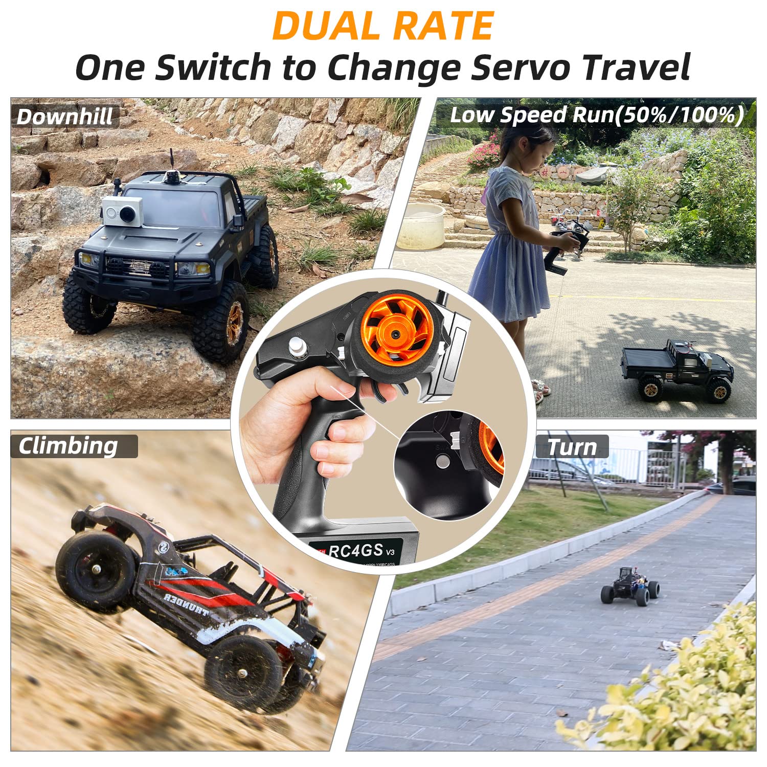 Radiolink RC4GS V3 2.4GHz 4-Channel RC Radio Transmitter with 2 Receivers (R6FG/R4FGM) & Gyro System - Perfect for Crawler, Truck, Car, and Boat Remote Control Vehicles - Ideal for Off-Road Racing, Rock Crawling, and Water Sports