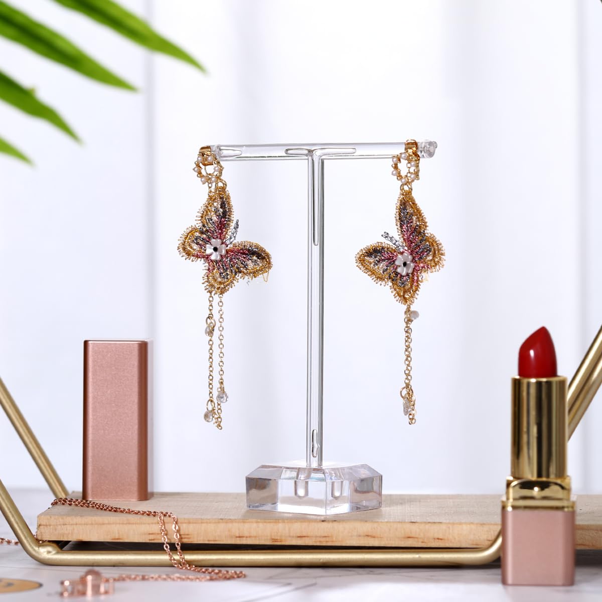 4-Piece Clear Acrylic Earring Stand - Jewelry Display Holder for T-Bar Earrings, Necklaces, Bracelets & Rings | Perfect for Boutique, Retail Store and Home Jewelry Organization