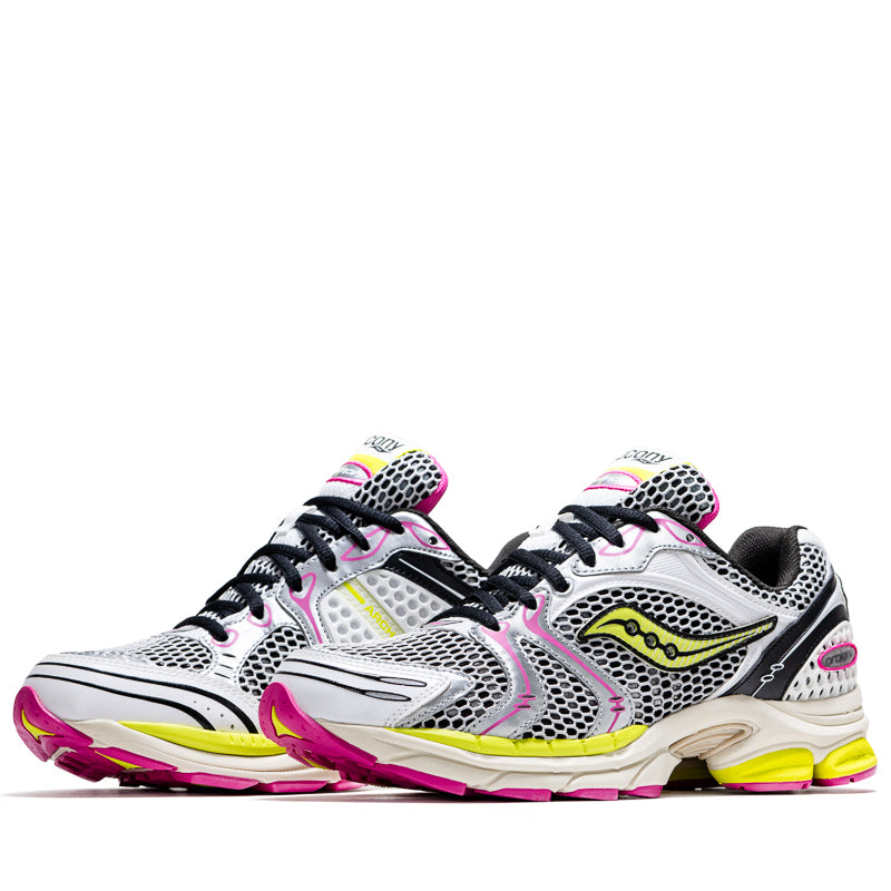 Saucony Progrid Triumph 4 Running Shoes - White/Fluorescent for Men & Women | Lightweight Cushioned Sneakers for Marathon, Jogging & Gym Workouts