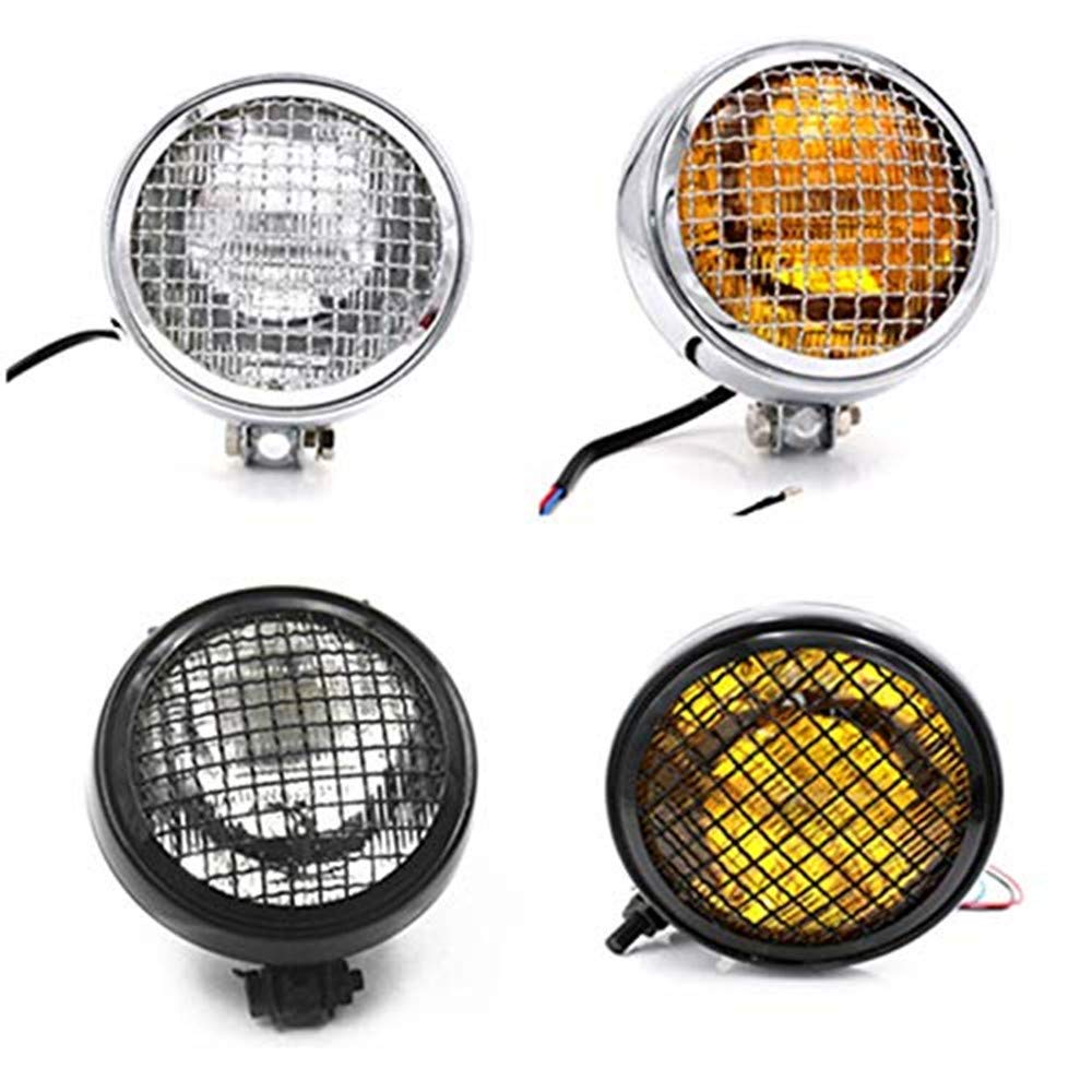Vintage Motorcycle Headlight - Universal Clear Headlamp for Cafe Racer, Bobber, ATV, Dirt & Street Bikes (Chrome/Amber) - Perfect for Night Riding & Classic Bike Restoration Projects