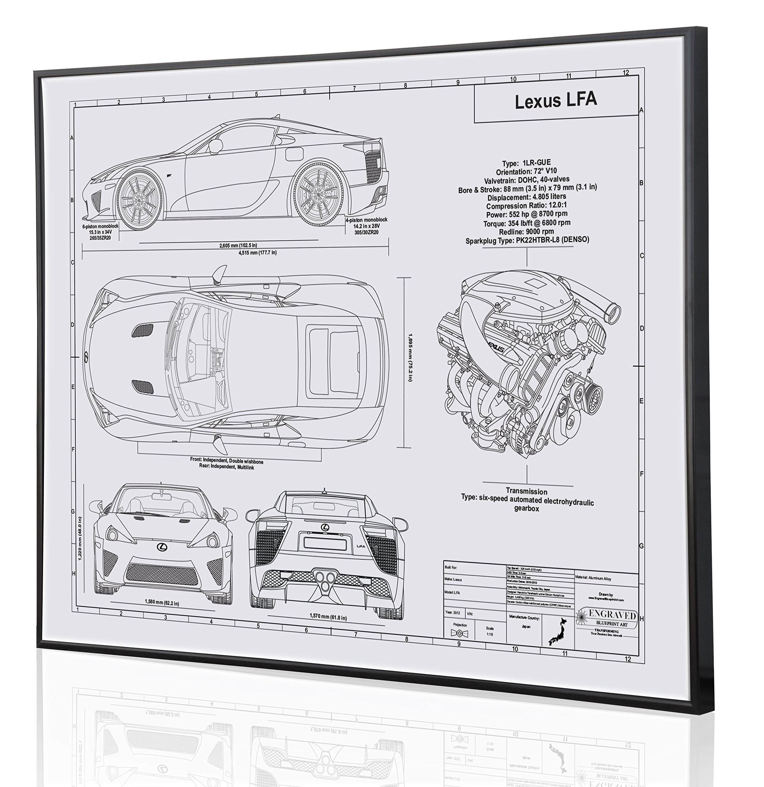 Custom Laser-Marked Lexus LFA Blueprint Artwork - Personalized Car Enthusiast Gift - Perfect for Home/Office Decor & Automotive Enthusiast Collections