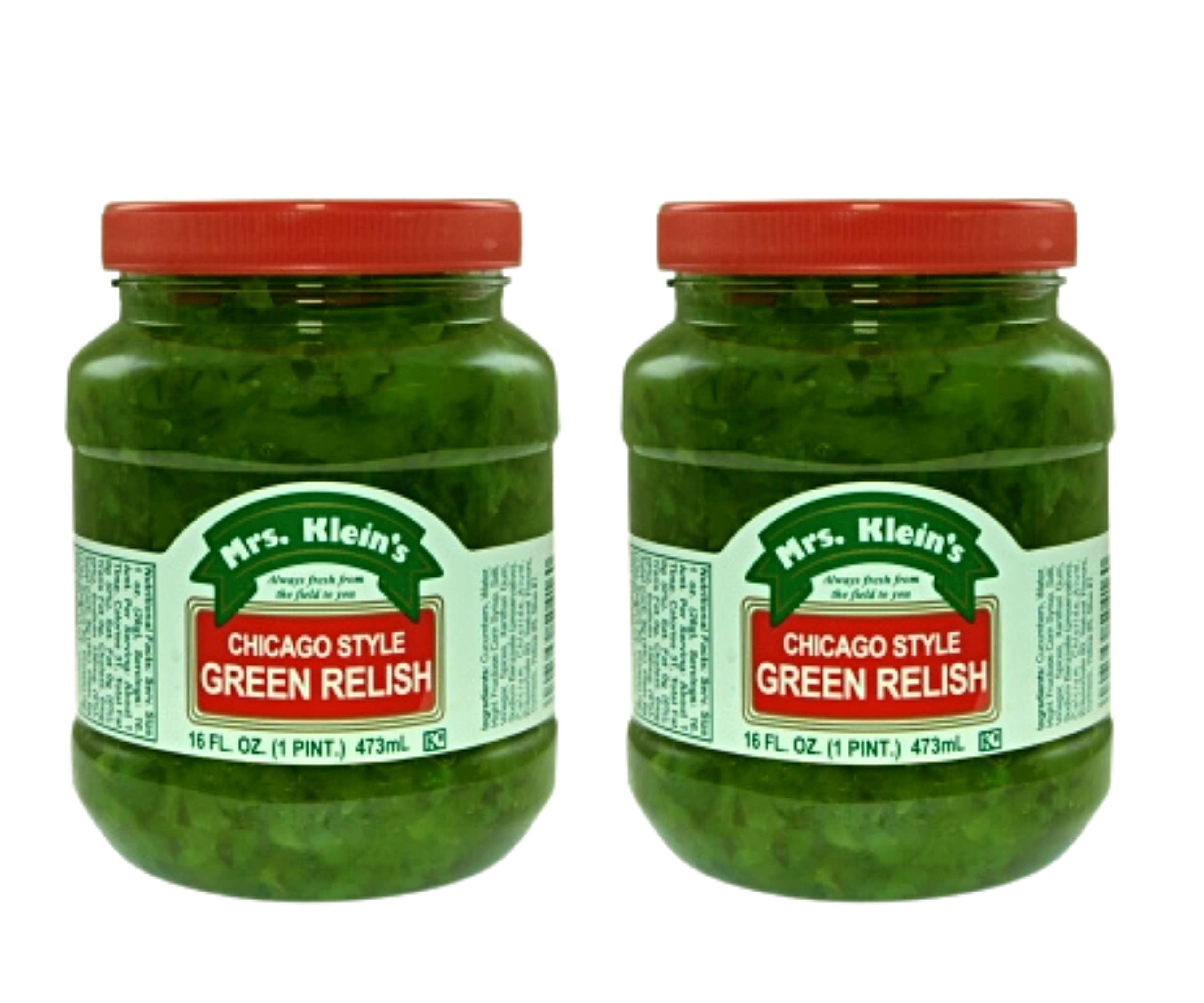 Mrs. Klein's Sweet Relish | Chicago-Style Relish | Extra Green for Hot Dogs, Hamburgers & Sandwiches | 16 oz (Pack of 2) | Perfect for Chicago Dogs, BBQ Parties & Picnics
