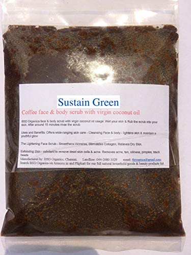 Organic Sustain Green Coffee Face & Body Scrub with Virgin Coconut Oil - 100g & 200g Options - Exfoliating & Moisturizing for Glowing Skin - Perfect for Spa Day & At-Home Skincare Routine