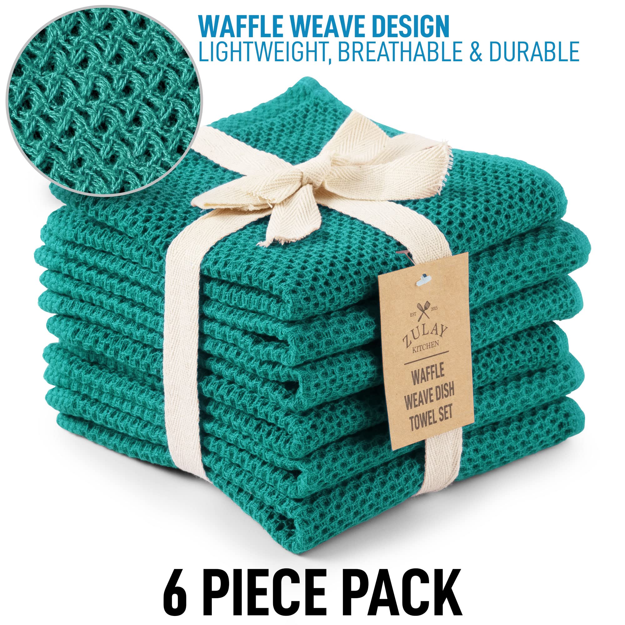 Zulay Premium 6-Pack 100% Cotton Waffle Weave Kitchen Towels - 12x12
