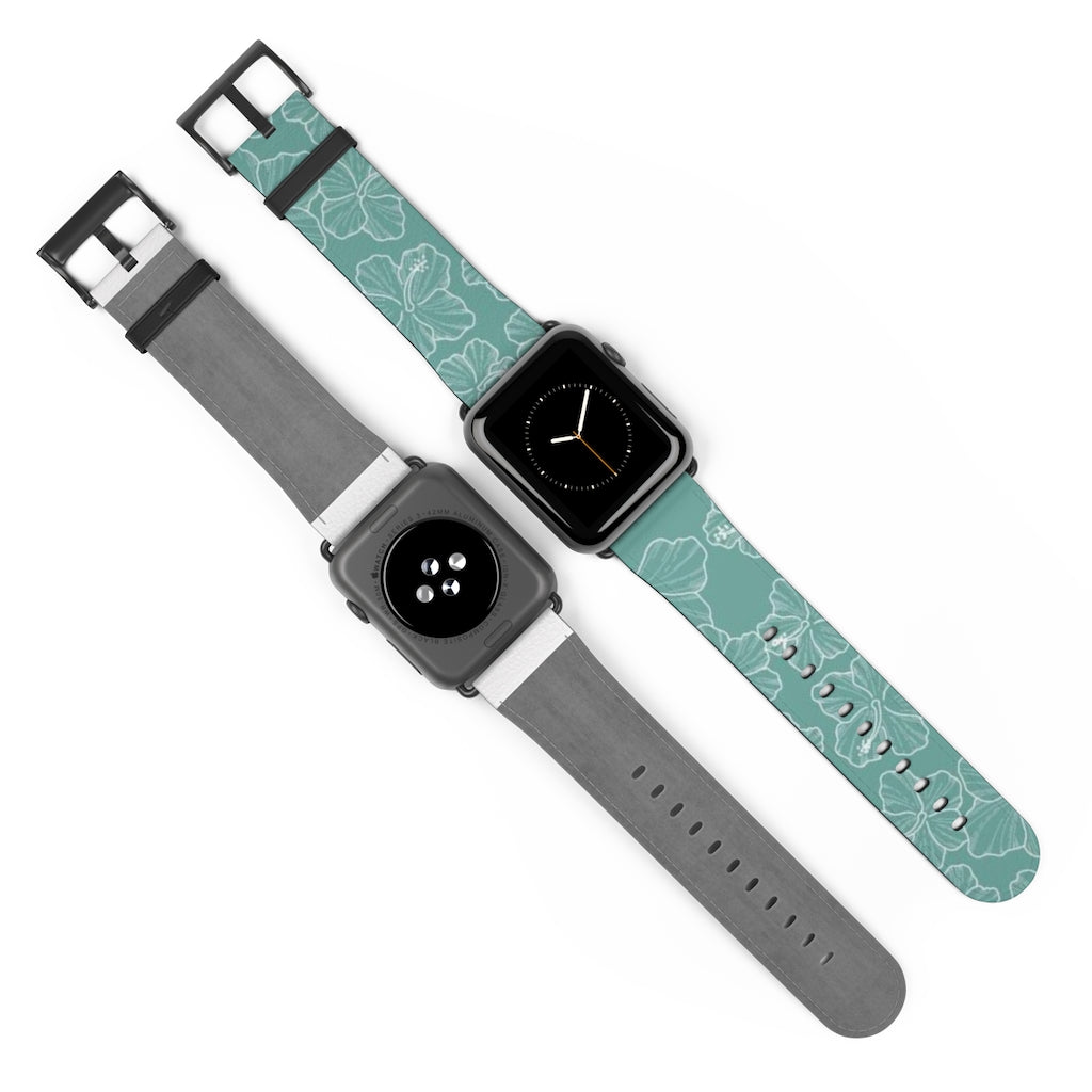 Premium Teal Hibiscus Watch Band - Stylish & Durable Replacement Strap for Apple Watch, Fitbit & Samsung - Perfect for Workouts, Casual Wear & Outdoor Activities