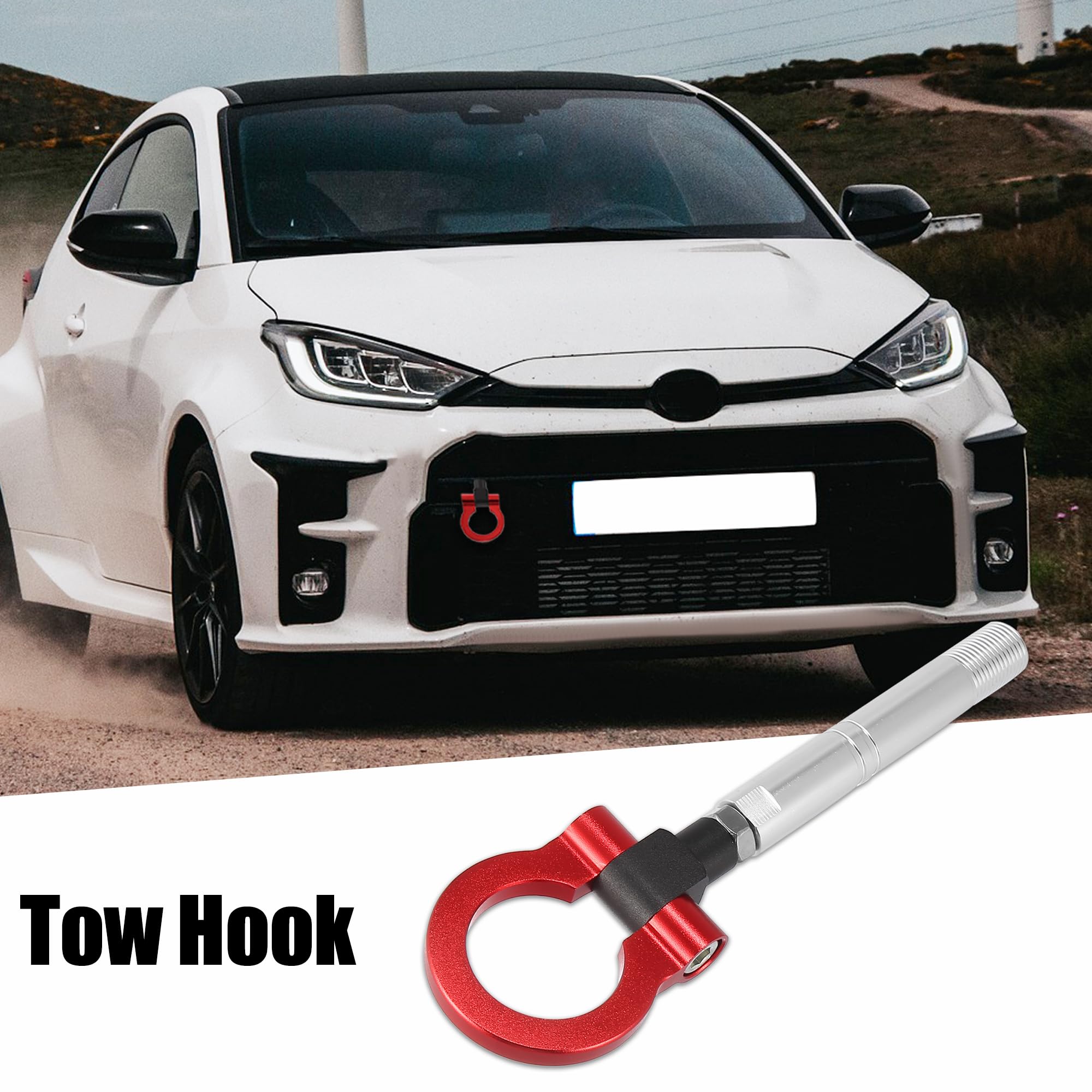 X AUTOHAUX Red Round Tow Hook - Front Rear Bumper Screw-On Trailer Hitch Ring for 2007-2018 Toyota Avanza - Durable Car Track Racing Accessory for Off-Road Towing & Vehicle Recovery