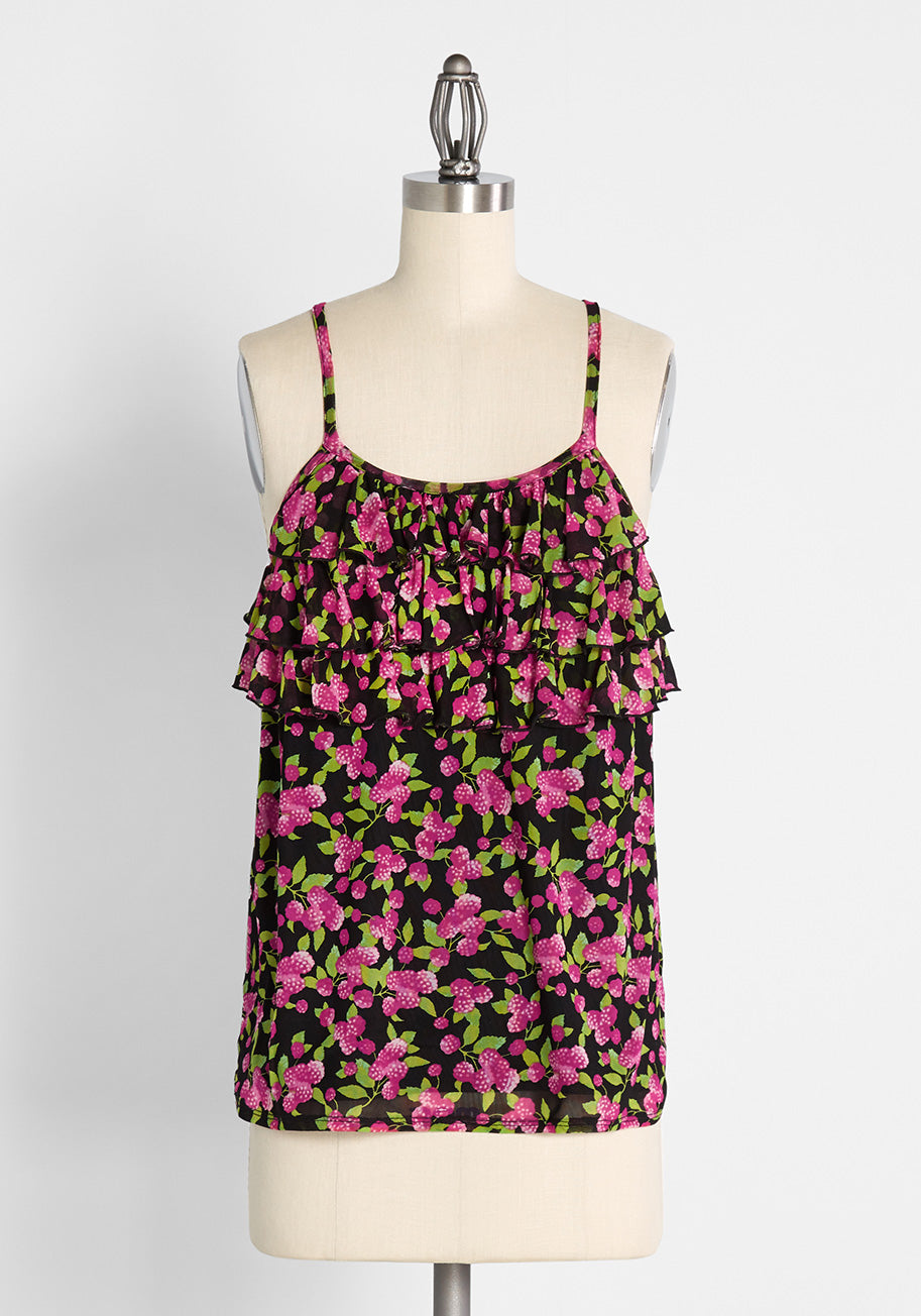 Elegant Ruffled Raspberry Camisole Top for Women - Perfect for Summer Outfits, Date Nights & Casual Wear