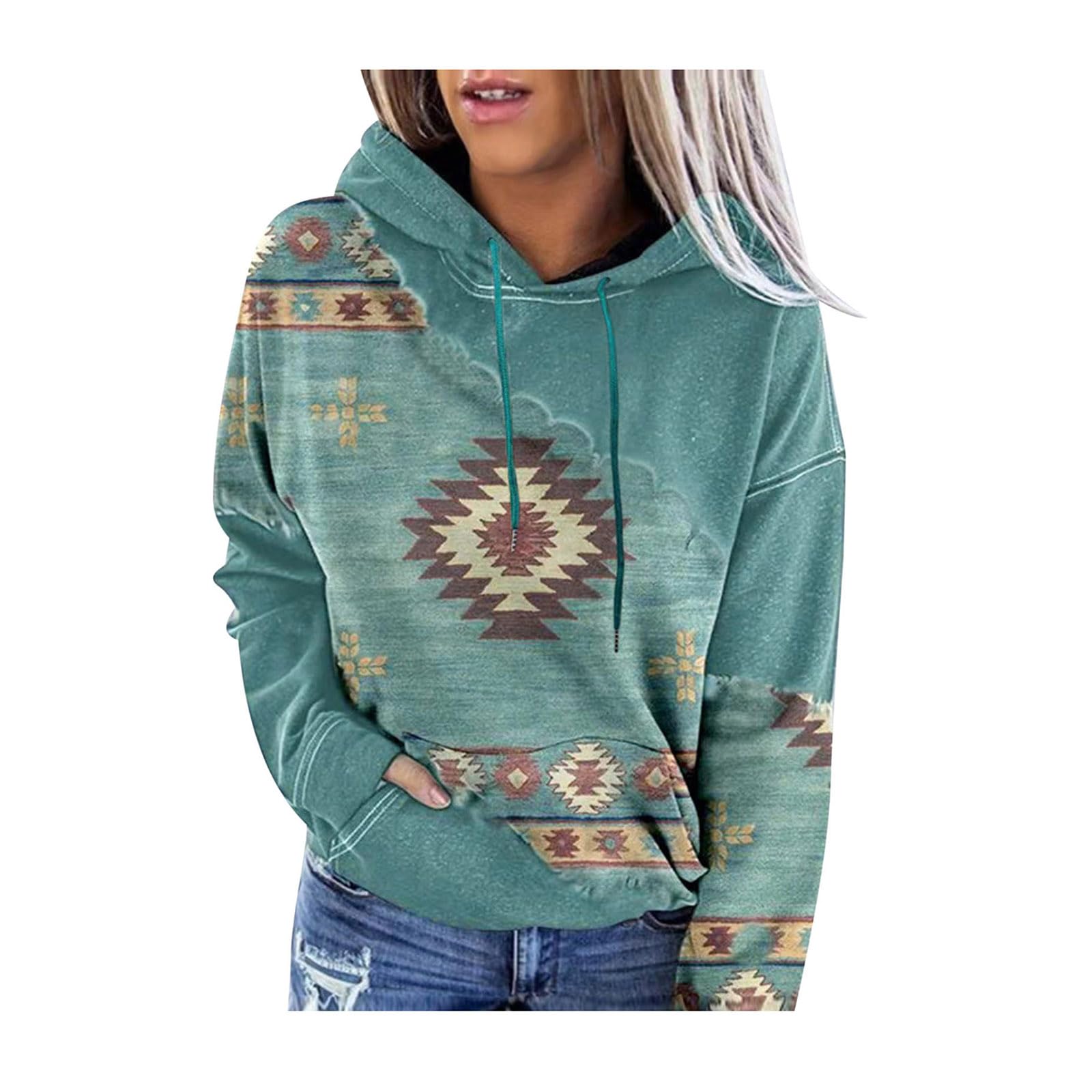 Ceboyel Women's Aztec Print Hoodie - Vintage Ethnic Graphic Pullover Sweatshirt for Casual Fall Fashion, Perfect for Outdoor Adventures and Cozy Evenings