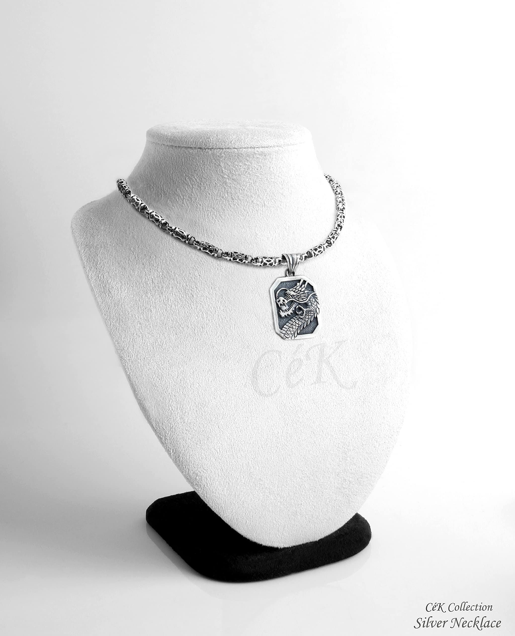 Sterling Silver Dragon Pendant Necklace - Antique Edition CéK 3774SNM | Elegant Jewelry for Women, Perfect Gift for Birthday, Anniversary & Special Occasions