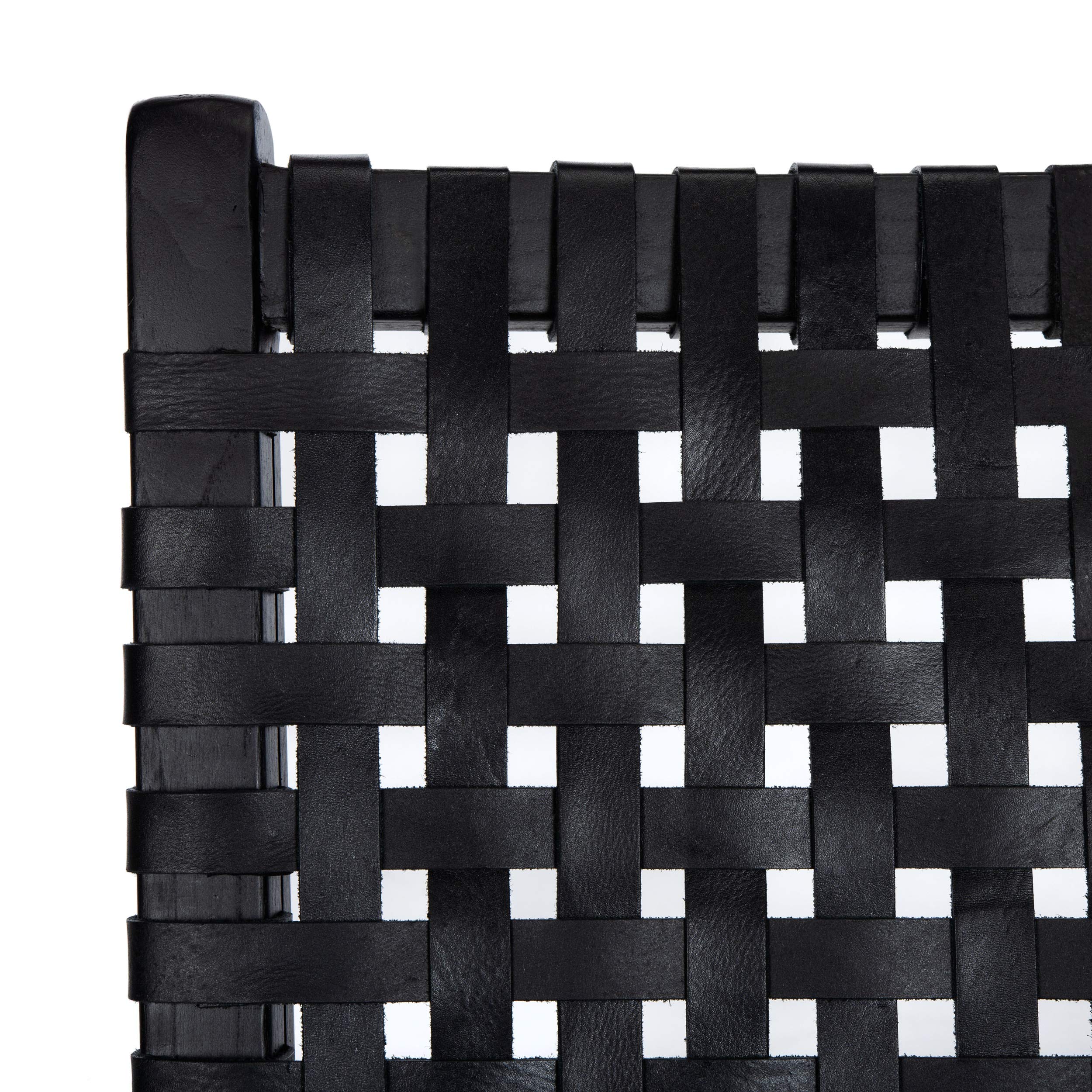 Safevieh Luna Black Leather Woven Accent Chair - Modern Living Room, Office & Lounge Seating Furniture for Home Decor