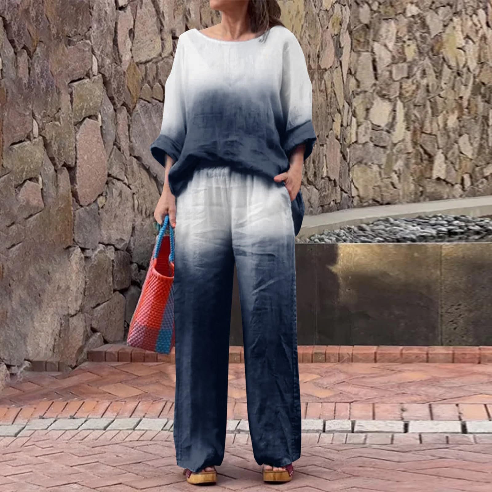 Women's Summer Outfit Fashion Casual Two-Piece Set with Long Sleeve Shirt & Wide Leg Pants | Spring & Summer Casual Wear for Women | Perfect for Beach Vacations, Outdoor Activities & Daily Wear