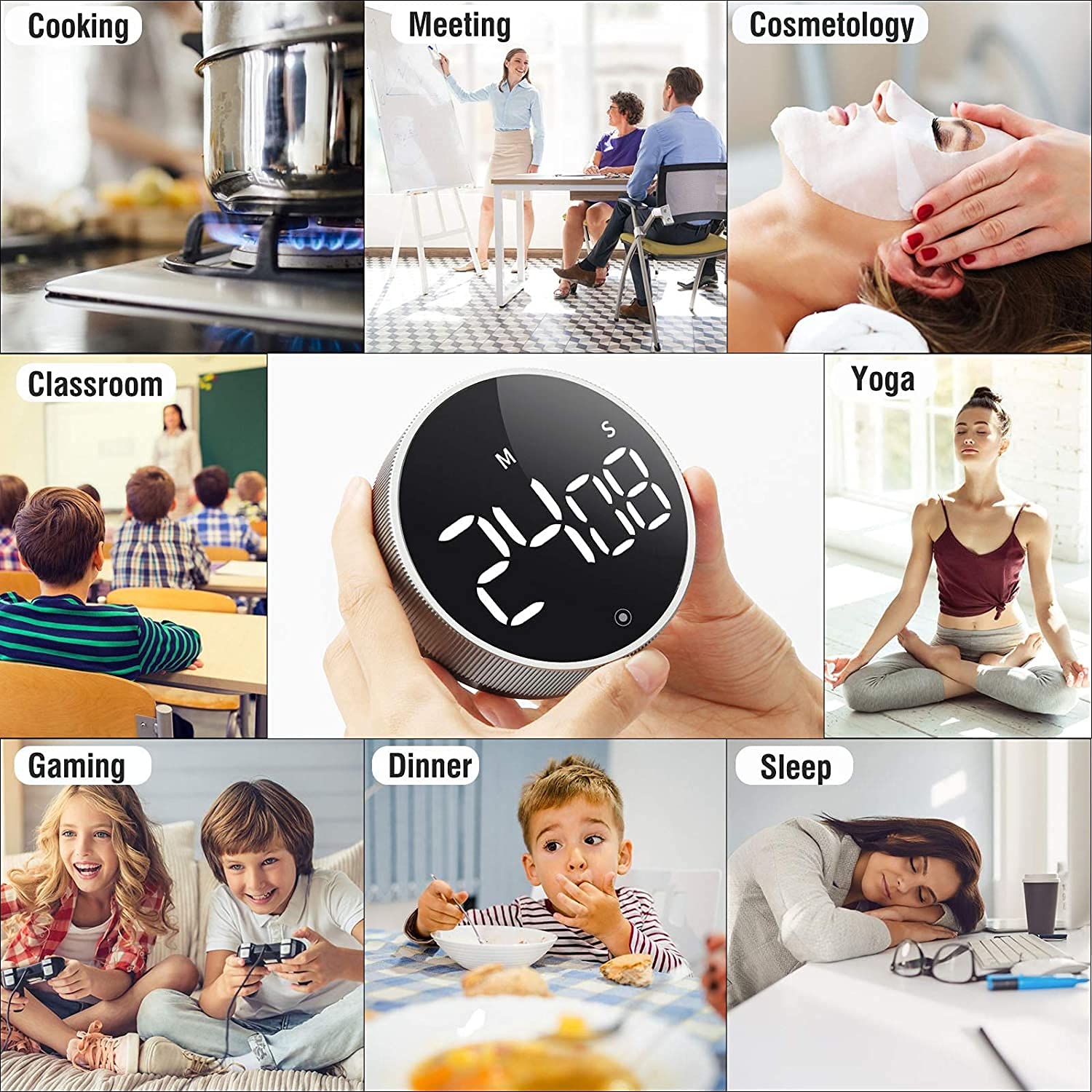 Yagviz Digital Kitchen Timer with Countdown & CountUp - Magnetic, 3-Level Alarm, Large LED Screen, Rechargeable | Perfect for Cooking, Baking, Classroom, Kids & Office Use