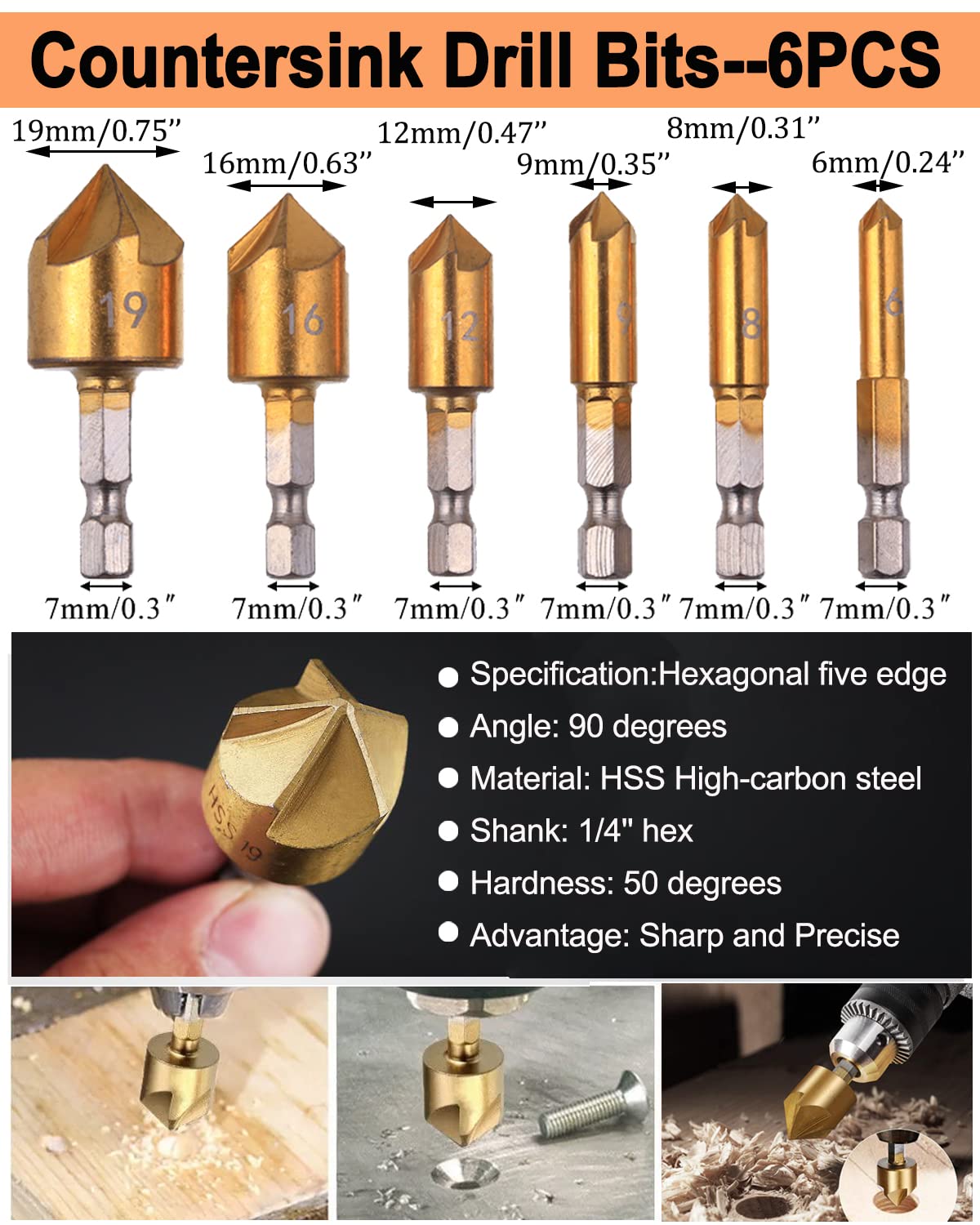 16Pcs Drill Bit Set with Case - Titanium Coated Step Drill Bits, Countersink & HSS Twist Bits for Metal, Wood & DIY Projects | Perfect for Home Improvement, Construction & Crafting