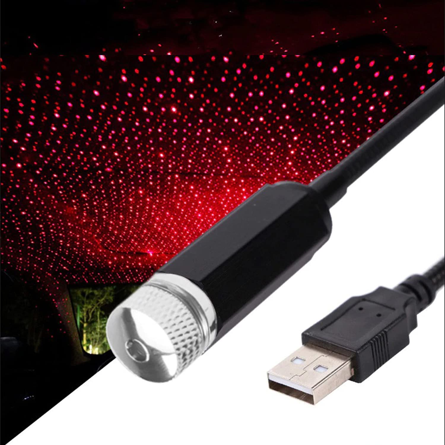 USB Car Star Night Light - Adjustable Galaxy Projector for Auto Roof & Interior Ceiling | Portable Atmosphere Decor for Parties, Bedrooms & Romantic Dates (Red)
