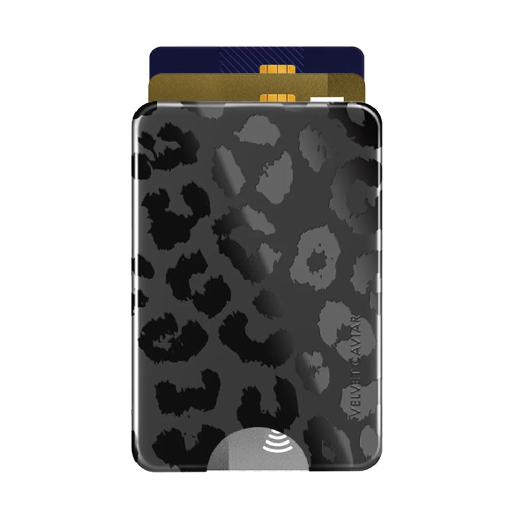 VELVET CAVIAR Magnetic Card Holder Wallet for iPhone 15/14/13/12 - Compatible with MagSafe & MagSafe Cases - Black Leopard Print (Holds 1-3 Cards) - Perfect for Everyday Use, Travel & Contactless Payments