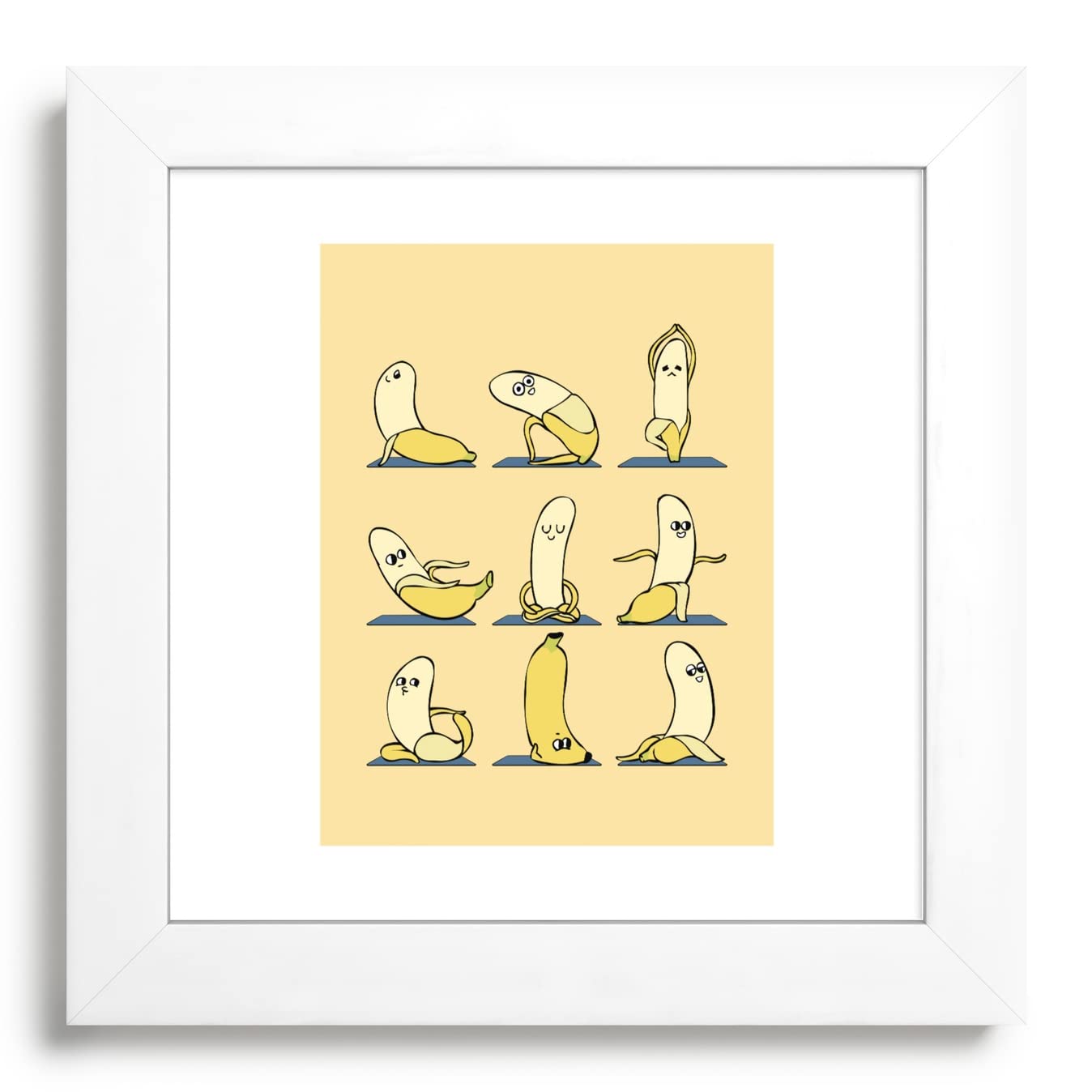 Banana Yoga Framed Art Print by Huebucket - Classic White - X-Small 10x10 to 12x12 - Modern Home & Office Wall Decor - Perfect for Yoga Studios, Living Rooms & Gifts