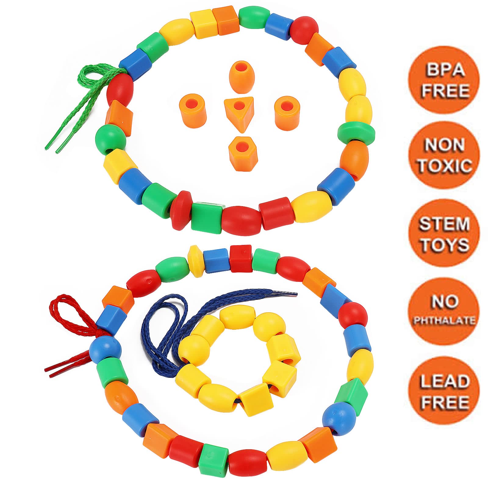BMTOYS 70pcs Kids Lacing Beads Set - Occupational Therapy Toys for Fine Motor Skills Development | Montessori Educational Toys for Toddlers & Preschoolers | Perfect for Classroom, Home & Sensory Play Activities