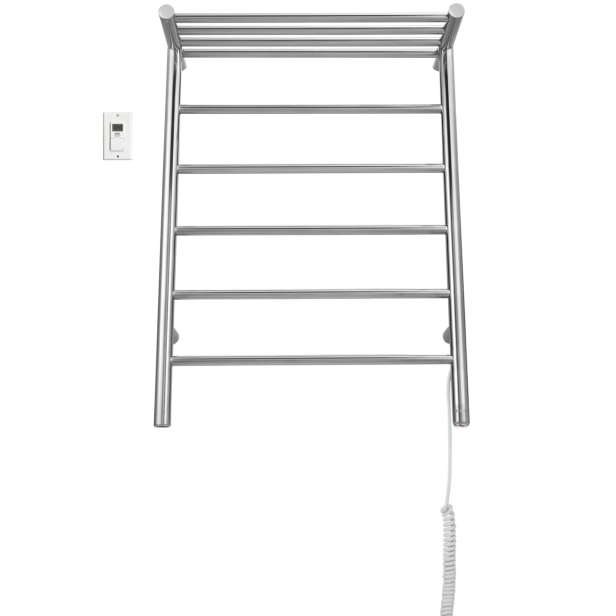 Miazzo 5-Bar Electric Wall Mount Towel Warmer with Shelf - Plug In or Hardwire Installation, Polished Stainless Steel, Digital Timer - Perfect for Bathrooms, Spas & Luxury Home Heating
