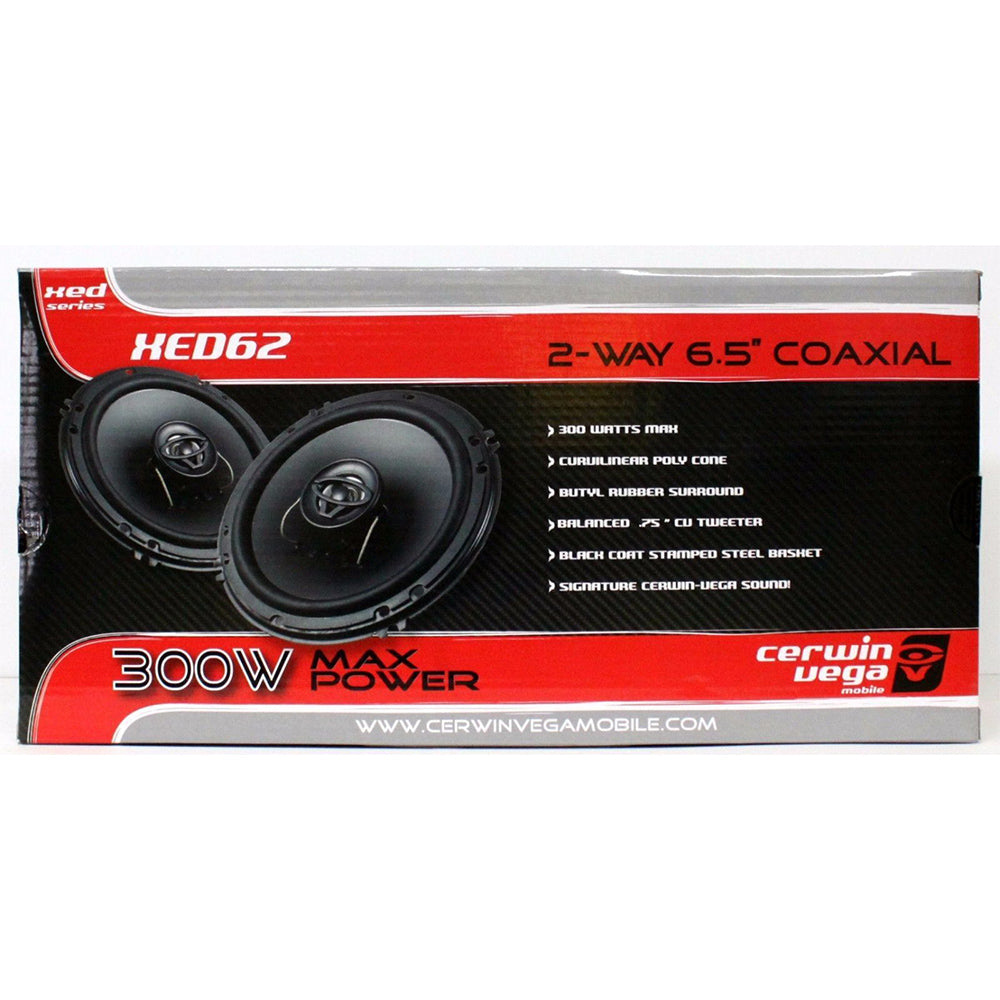Cerwin Vega XED62 300W 6.5 Inch 2-Way Coaxial Car Speakers - High Power Audio for Cars, Trucks & SUVs - Perfect for Upgrading Factory Sound System