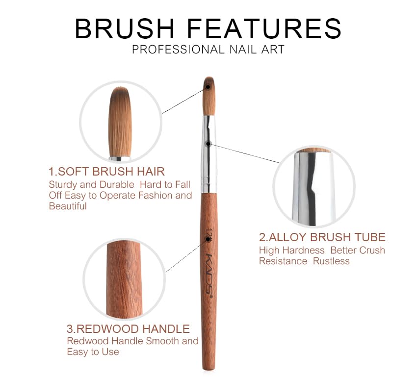 Professional Kolinsky Acrylic Nail Brush - Red Wooden Handle Salon Brush for Acrylic Nails (Size 12#) - Perfect for Nail Art, Extensions & Salon Manicures
