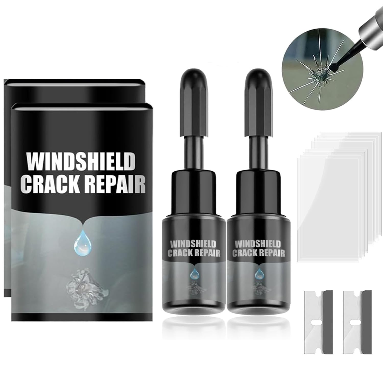 2PCS Car Windshield Crack Repair Kit - 2024 Upgraded Windshield Repair Kit for Cars, Trucks & Buses | Fix Cracks & Chips | Multi-Functional Automotive Glass Repair Tool | Perfect for Road Trips & Emergency Repairs