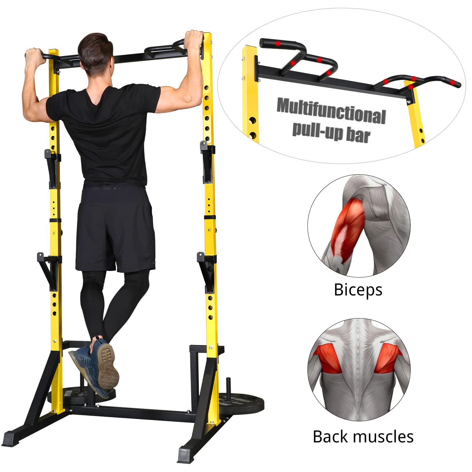 CANPA Heavy Duty Power Rack with Pull-Up Bar - 1000LB Capacity Adjustable Squat Stand for Home Gym - Power Cage for Weight Lifting, Strength Training & CrossFit Workouts - Perfect for Garage & Basement Gym Setup