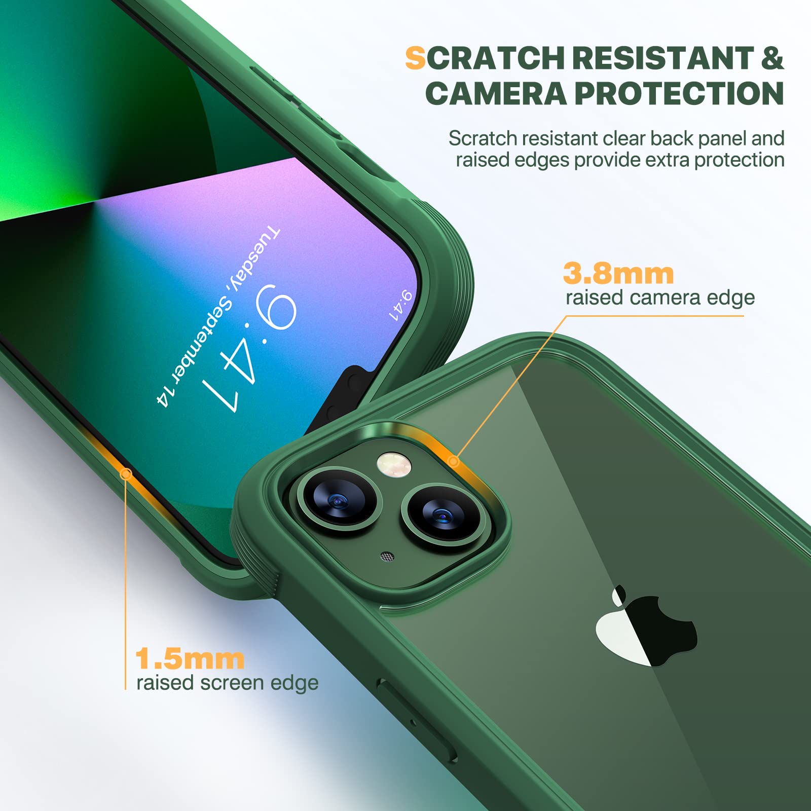 Diaclara iPhone 13 Case 6.1 Inch - Rugged 360 Full Body Protection with Built-in Screen Protector | Shockproof TPU Bumper Cover | Anti-Scratch & Drop Protection | Perfect for Outdoor, Travel & Daily Use (Green)