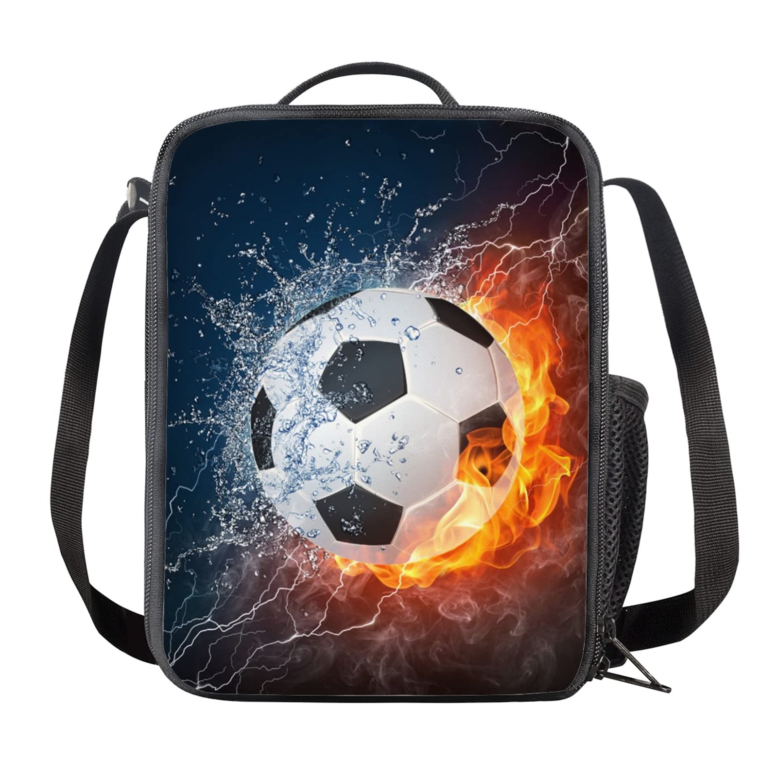 ZPINXIGN Insulated Soccer Lunch Bag for Boys - Reusable School Lunch Box with Bottle Holder, Cool Lunch Tote for Kids & Teens - Perfect for School, Sports, Travel & Picnics