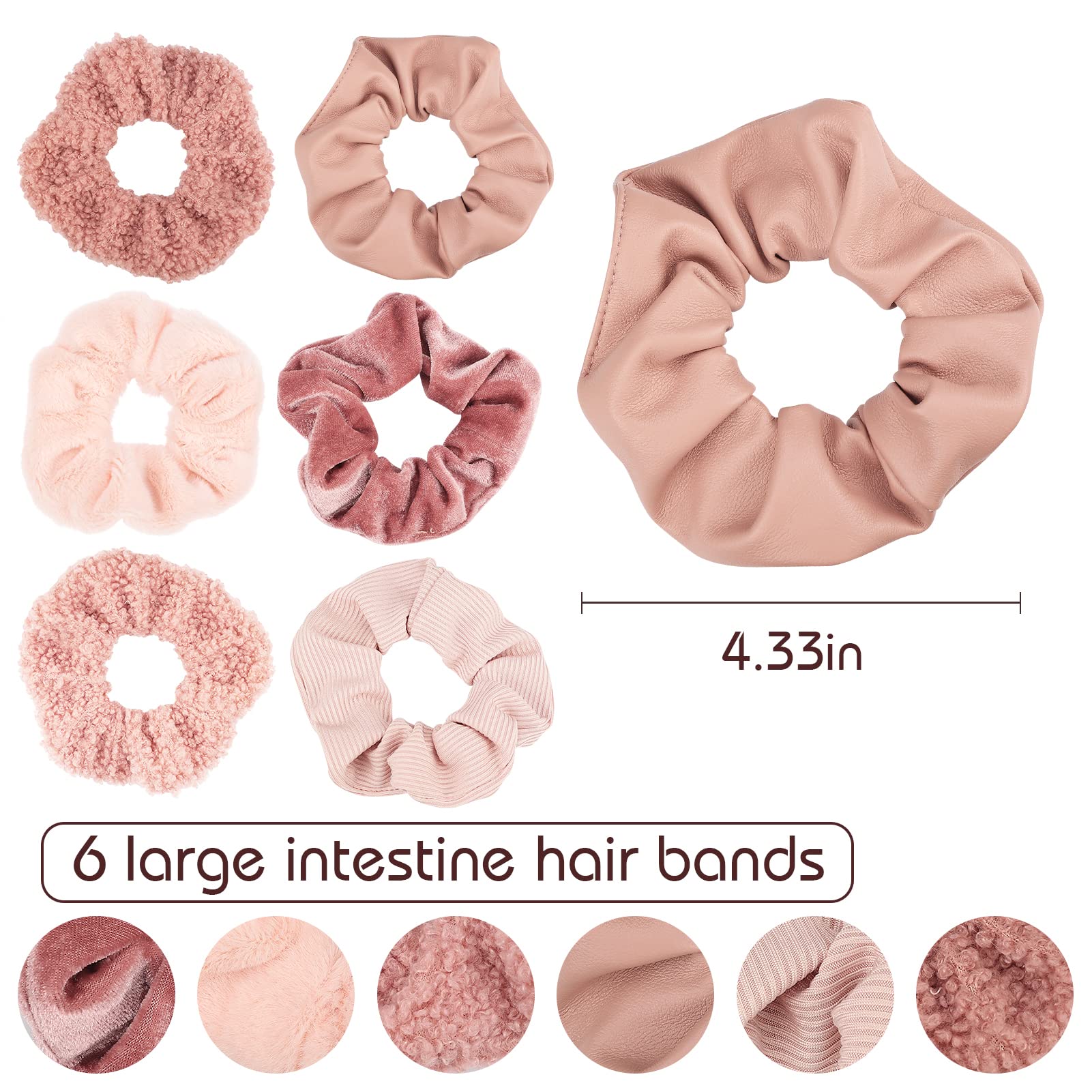 6Pcs Velvet Scrunchies for Women & Girls - Soft Cotton Hair Ties for Long Thick Hair, No Damage Ponytail Holders (Pink) - Perfect for School, Workout, Party & Everyday Hair Accessories