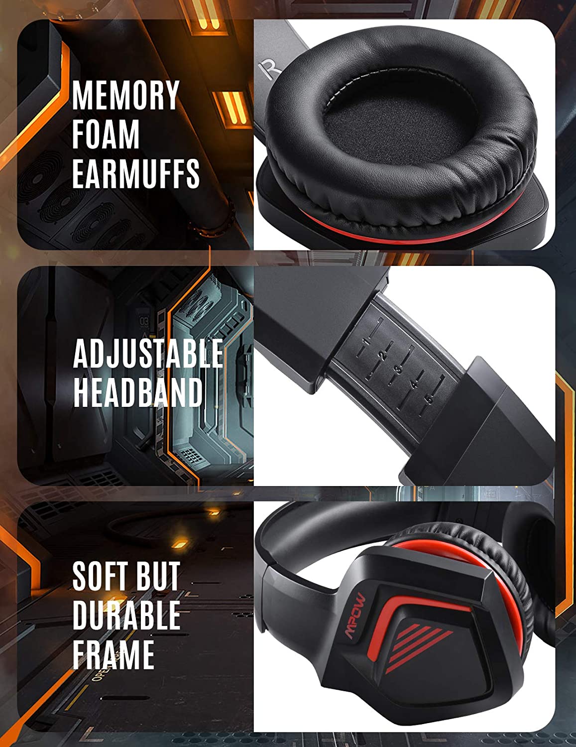 Mpow BH502 Wireless Gaming Headset with Noise Cancelling Mic - Comfortable Over-Ear Headphones for PC, PS4, Xbox, Nintendo Switch - Perfect for Online Gaming & Streaming